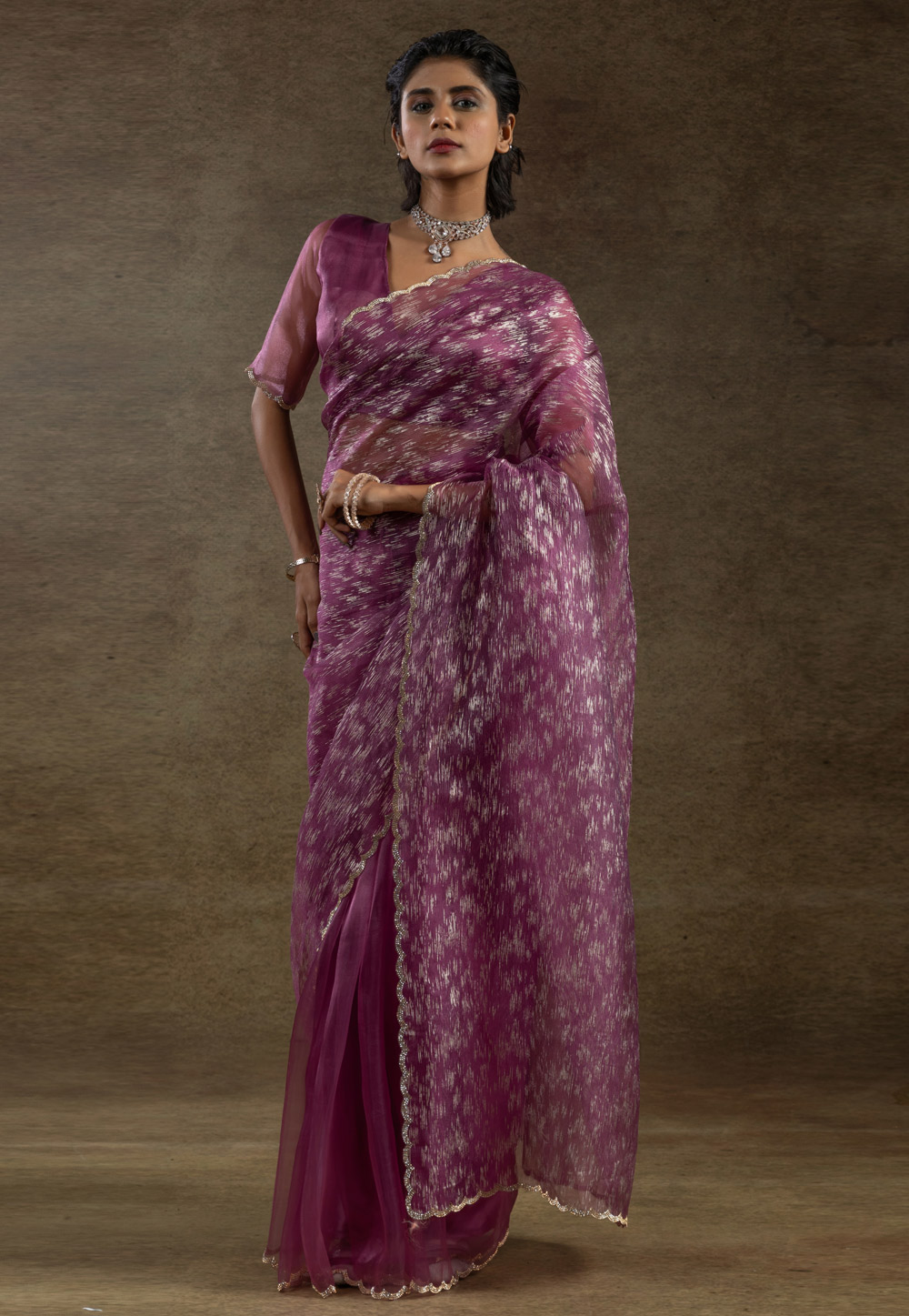 Pink Tissue Saree With Blouse 309371