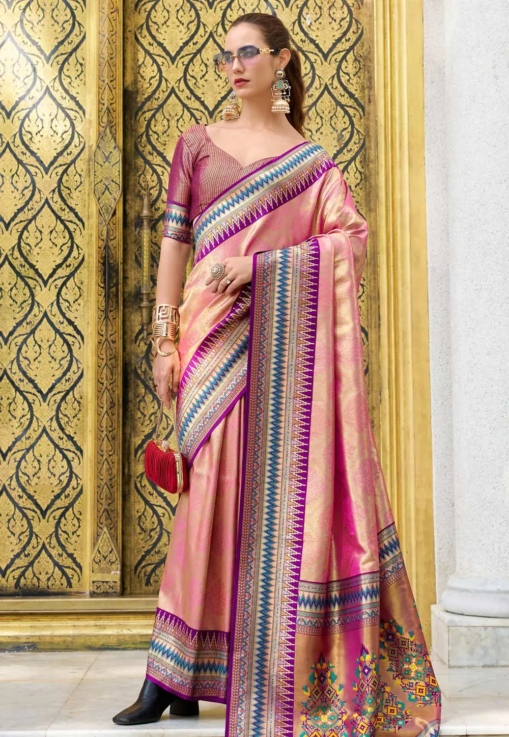 Pink Tissue Silk Saree With Blouse 303658