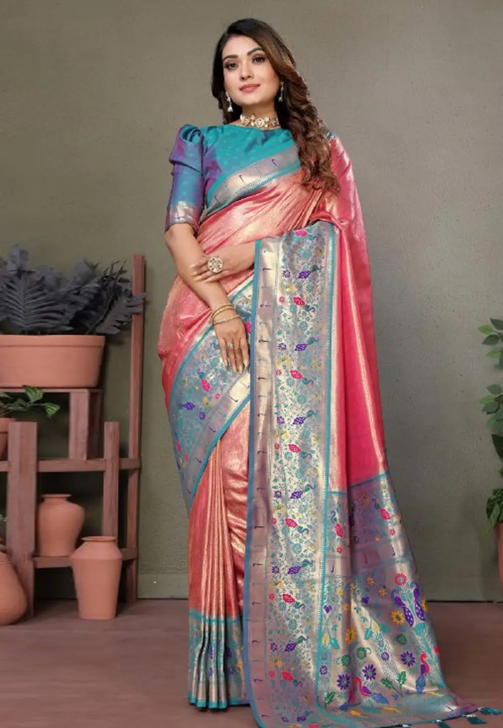 Pink Tissue Silk Saree With Blouse 301999