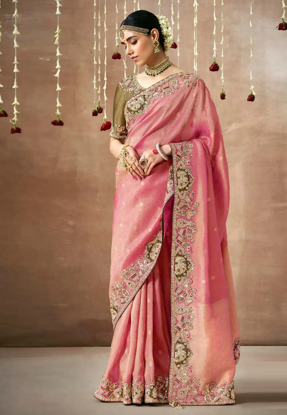 Pink Tissue Silk Saree With Blouse 295073