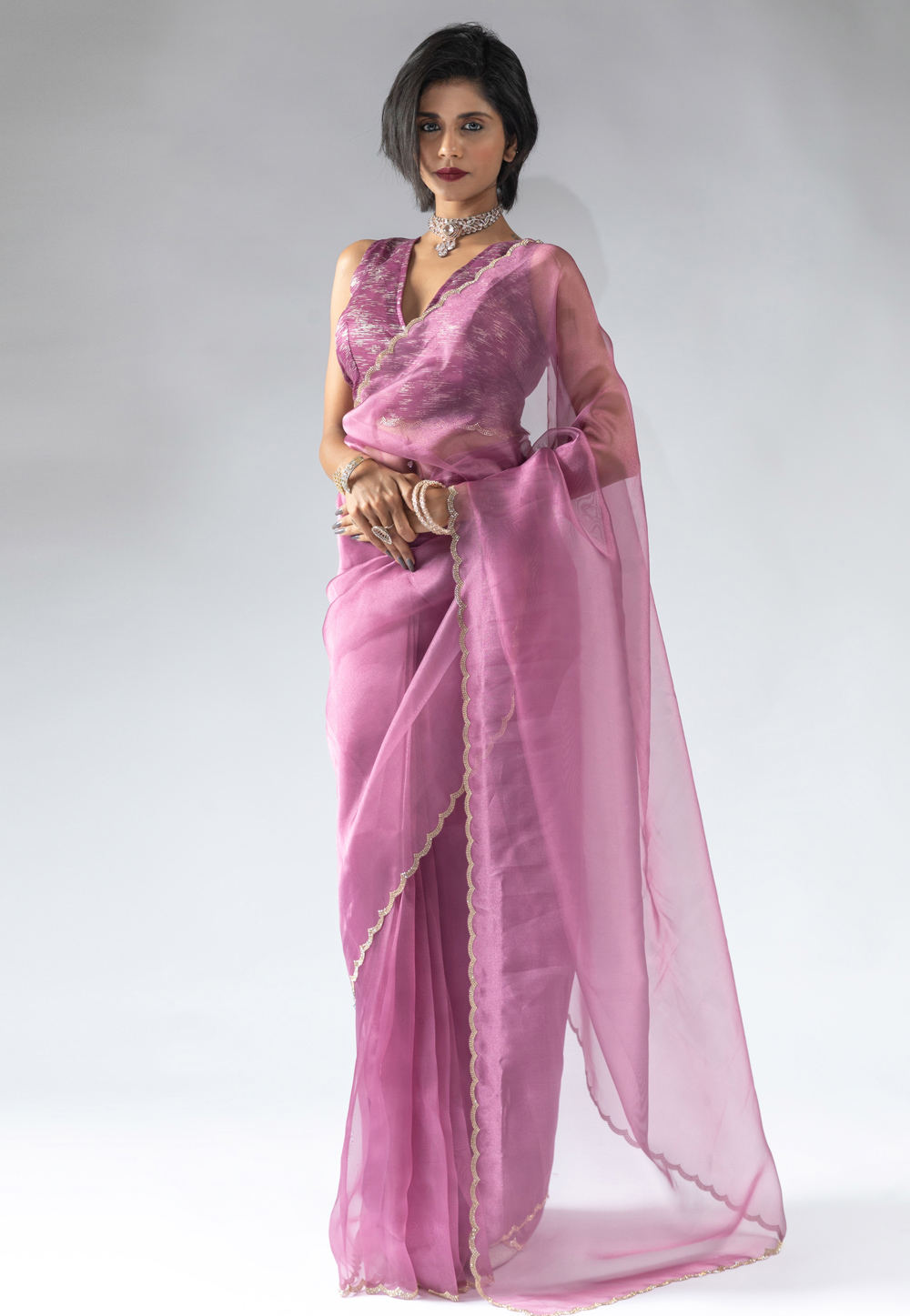Pink Tissue Silk Saree With Blouse 309364