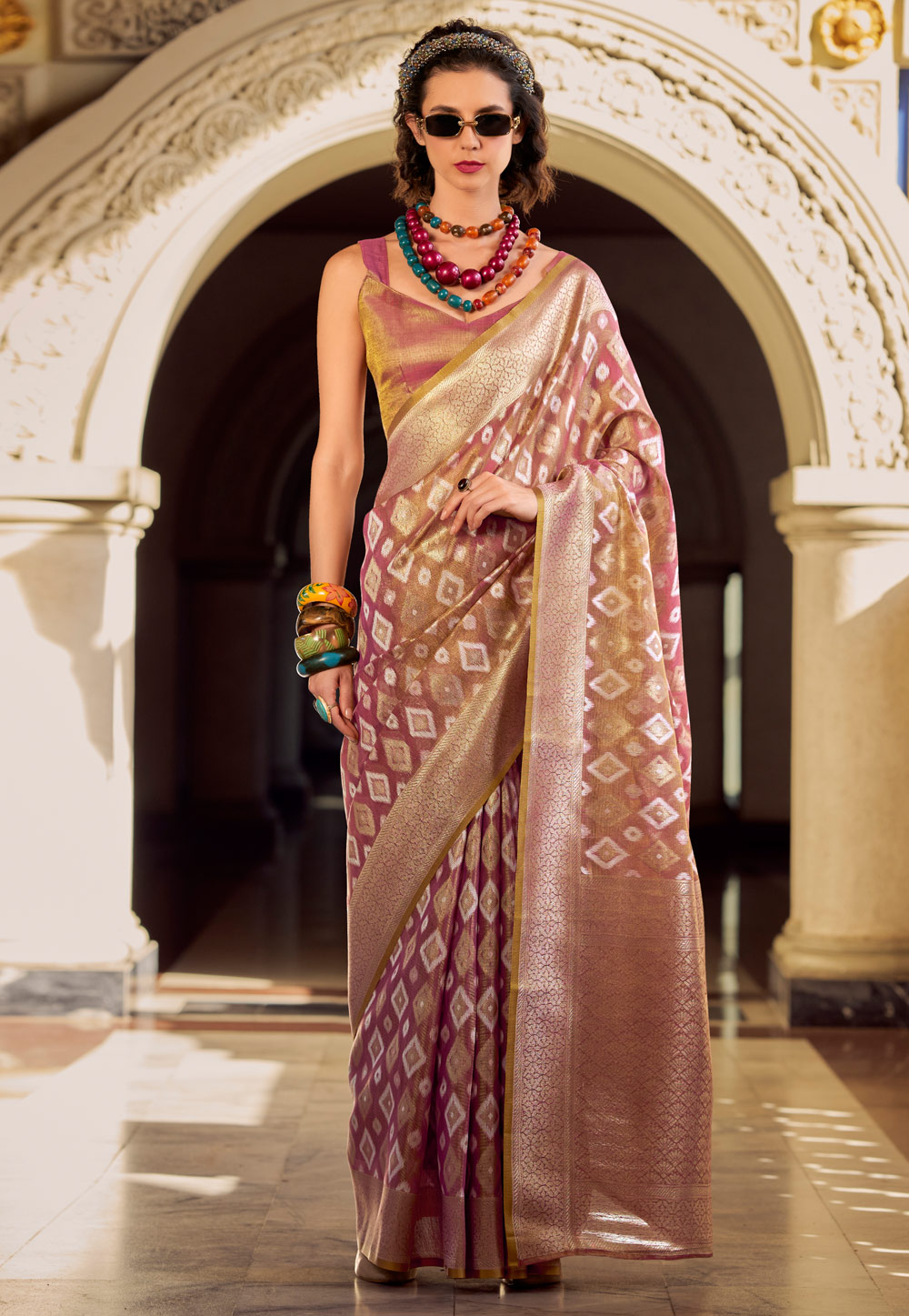 Pink Tissue Silk Saree With Blouse 305680