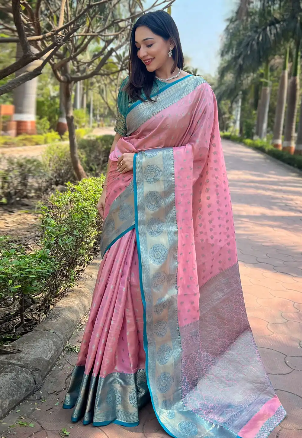 Pink Tissue Silk Saree With Blouse 293574