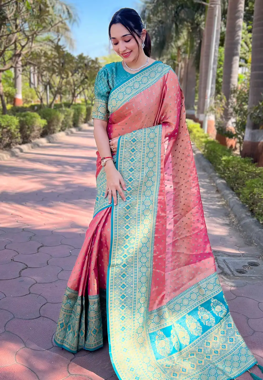 Pink Tissue Silk Saree With Blouse 294646