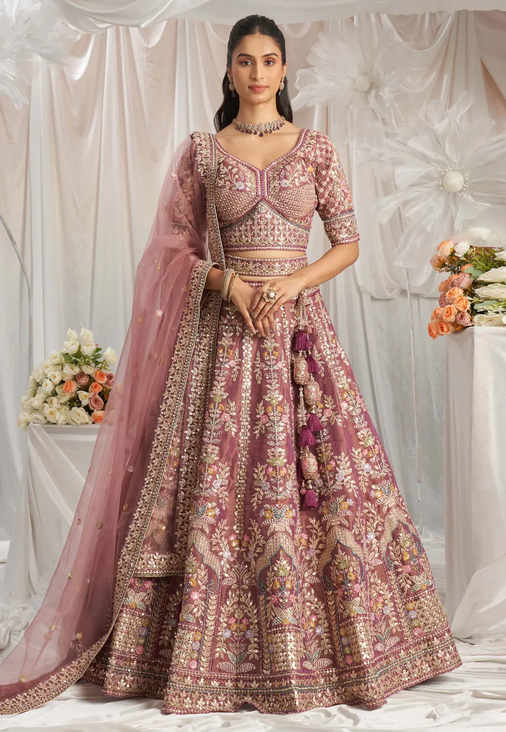 Pink Tissue Wedding Lehenga Choli 295476