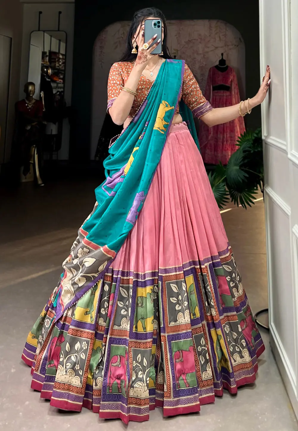 Pink Tussar Silk Circular Lehenga Choli 302036