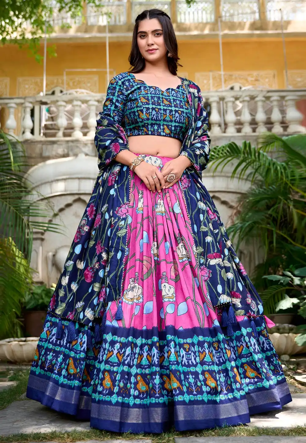 Pink Tussar Silk Circular Lehenga Choli 292504