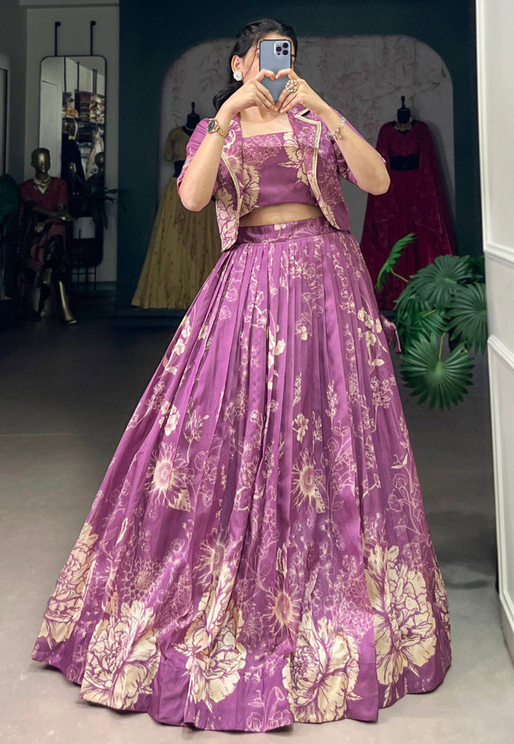 Pink Tussar Silk Floral print Lehenga choli 305275