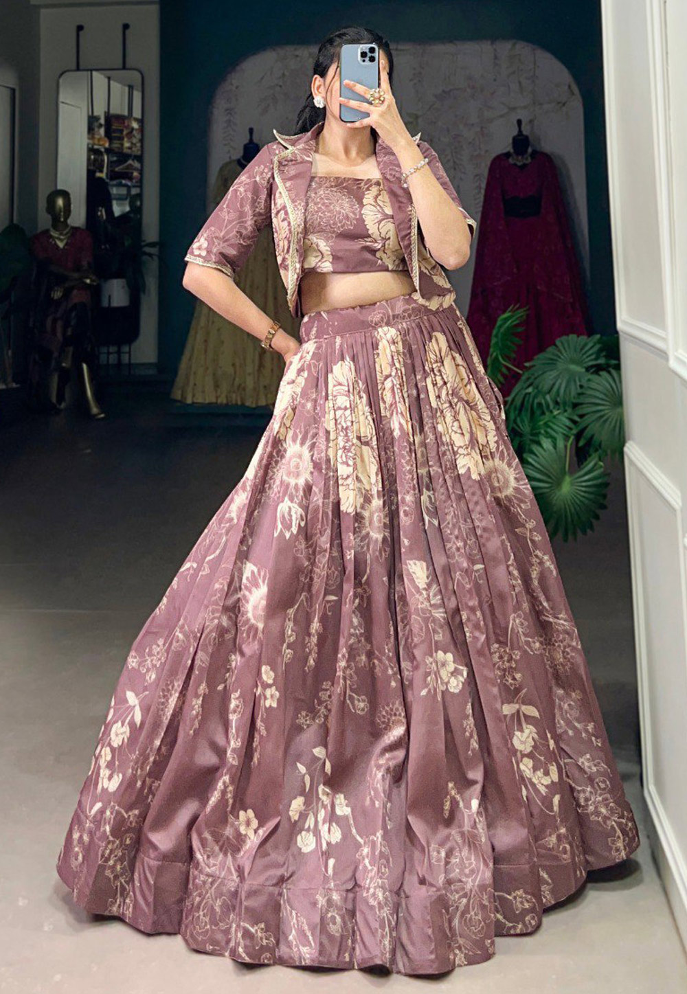 Pink Tussar Silk Jacket Style Lehenga Choli 305274