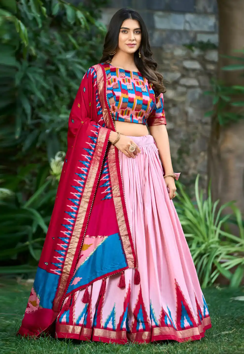 Pink Tussar Silk Lehenga Choli 290168