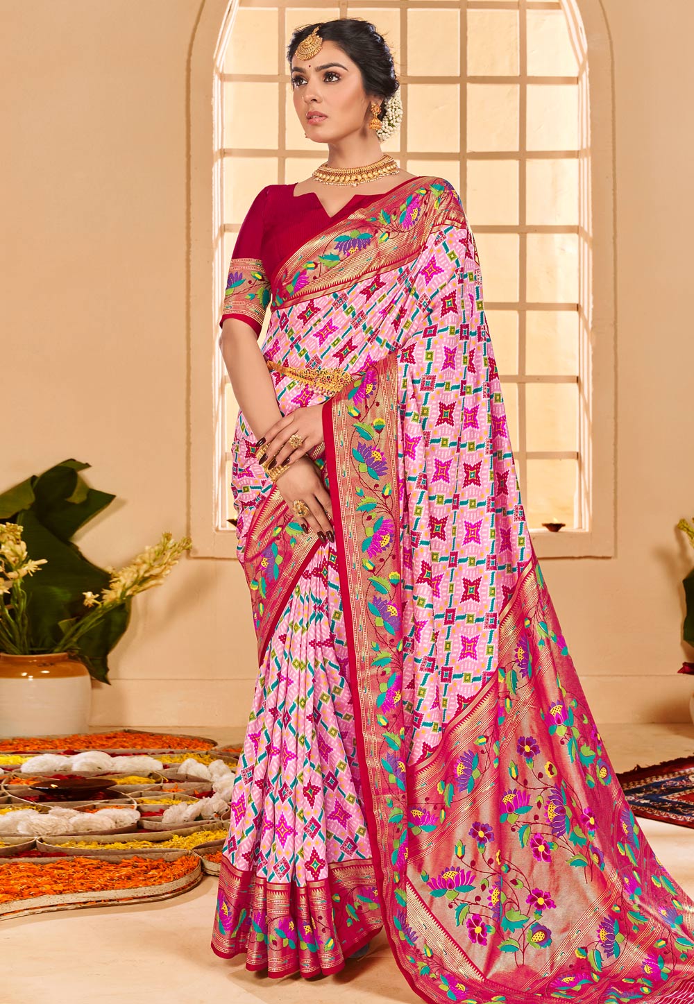 Pink Tussar Silk Saree With Blouse 286343