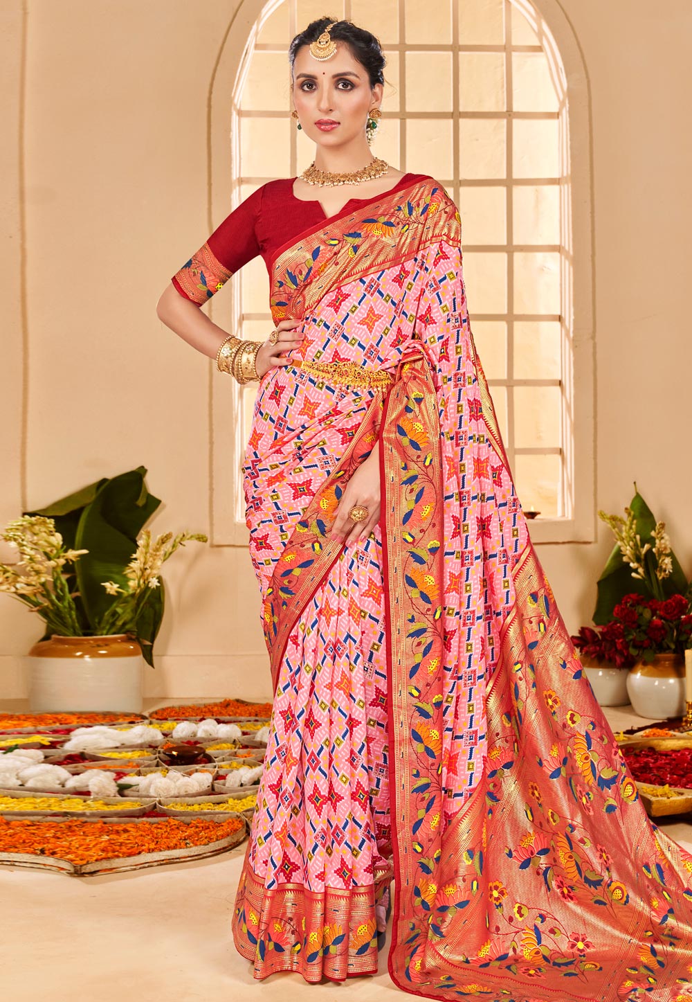 Pink Tussar Silk Saree With Blouse 286347