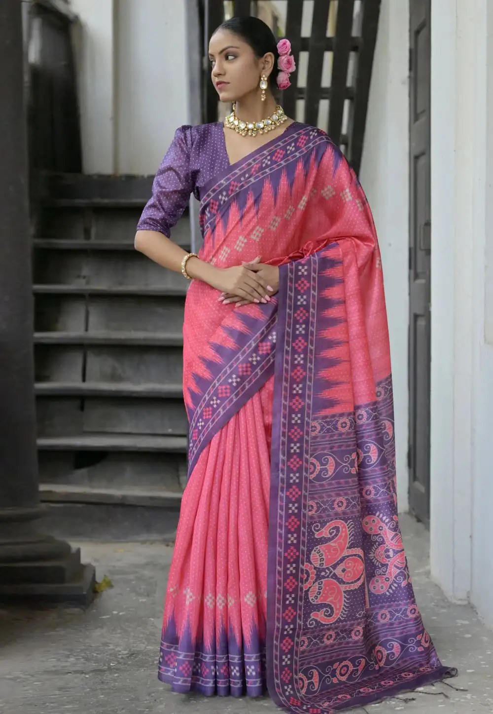 Pink Tussar Silk Saree With Blouse 290853