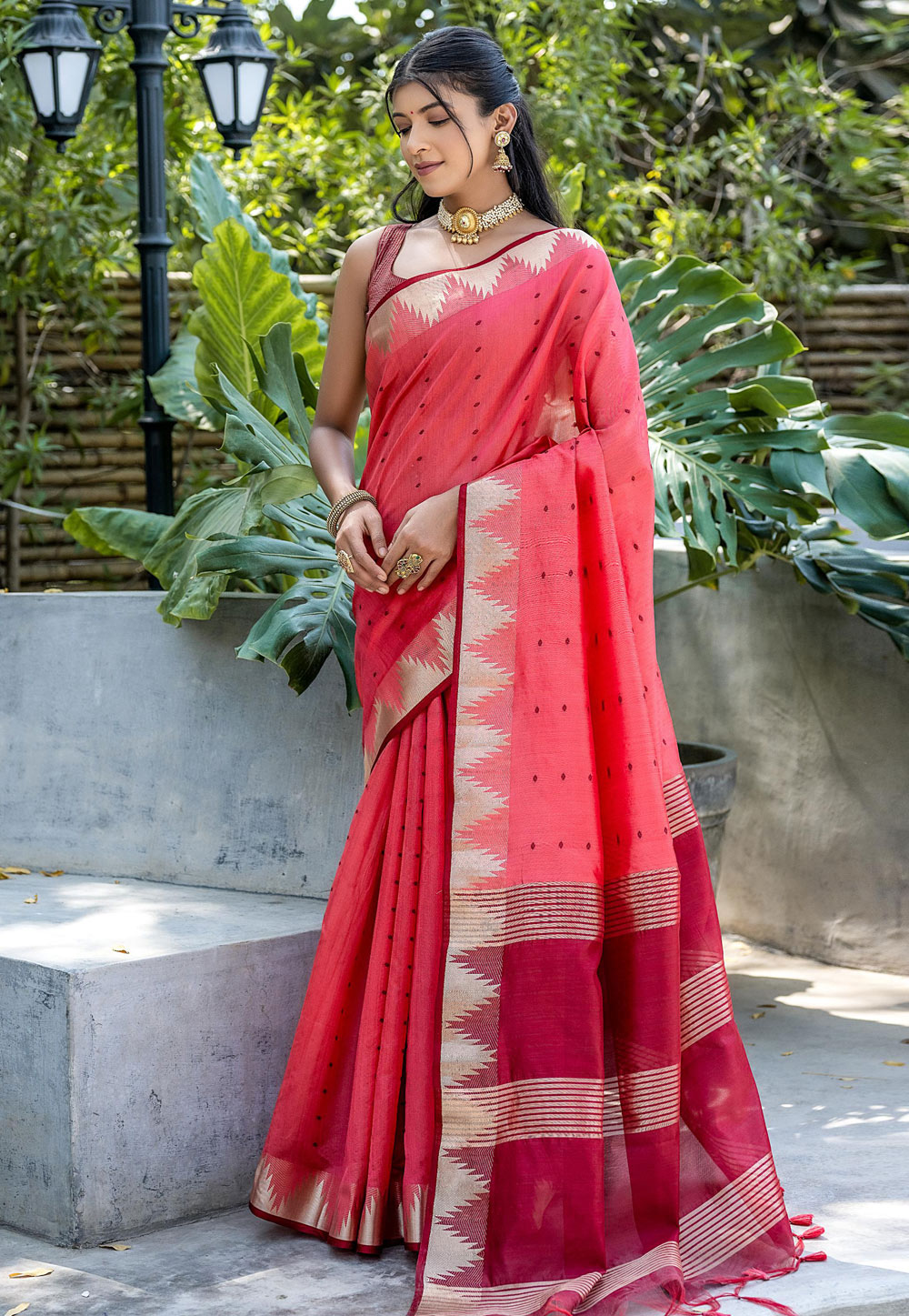 Pink Tussar Silk Saree With Blouse 281974