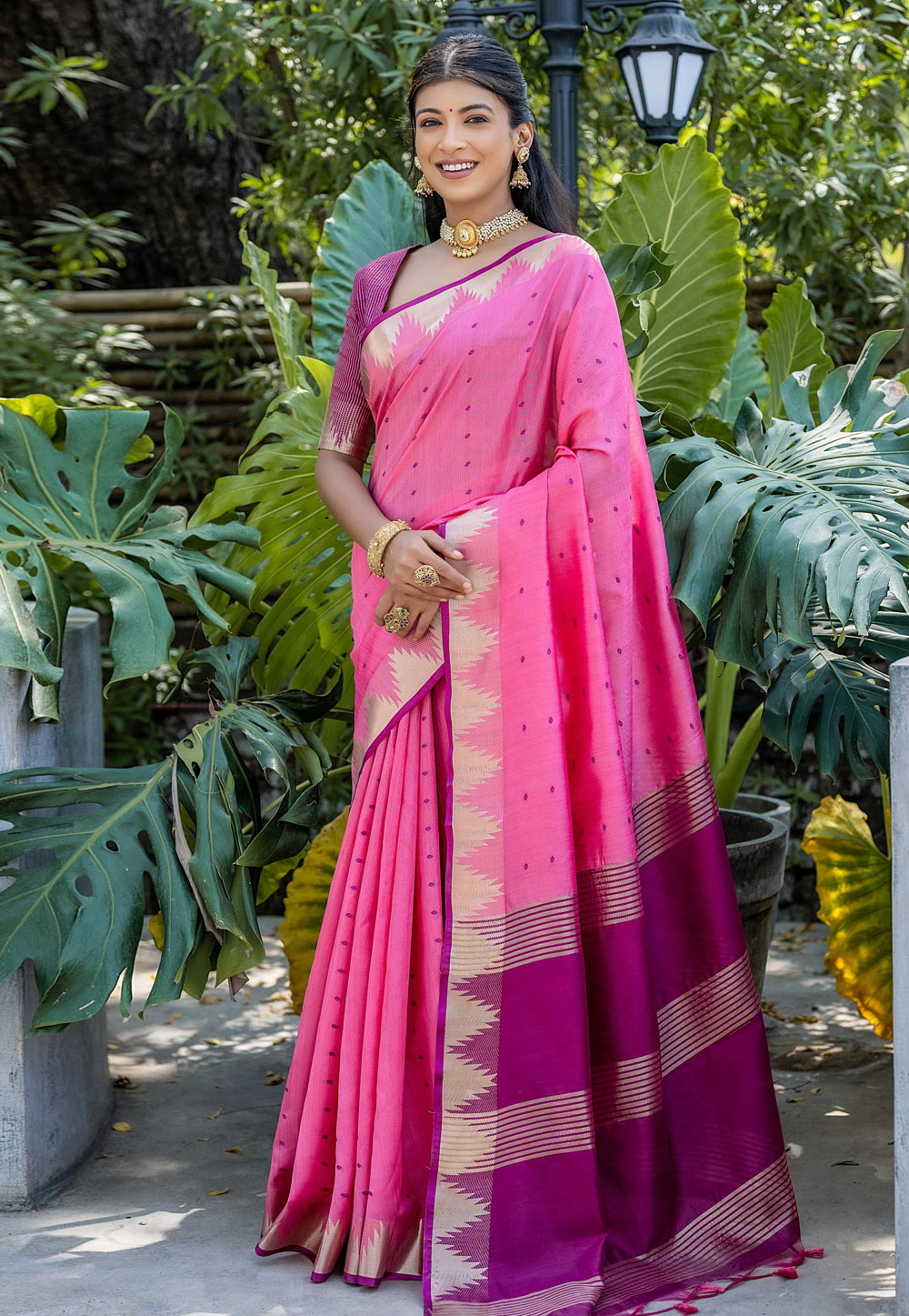 Pink Tussar Silk Saree With Blouse 281976