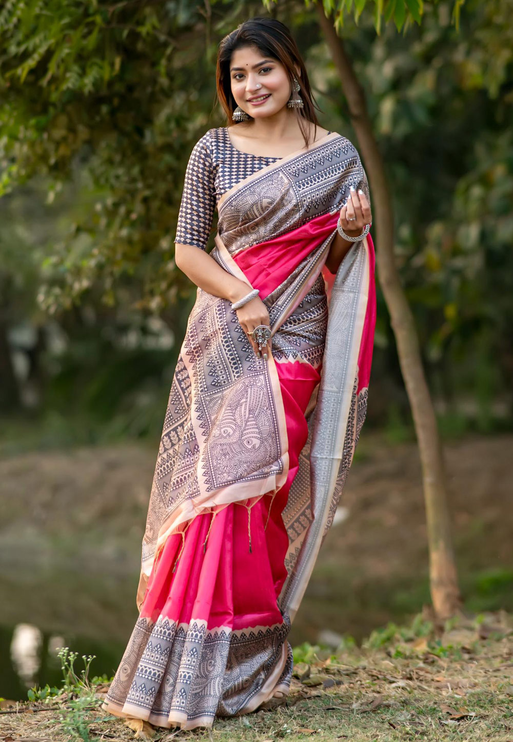 Pink Tussar Silk Saree With Blouse 285370
