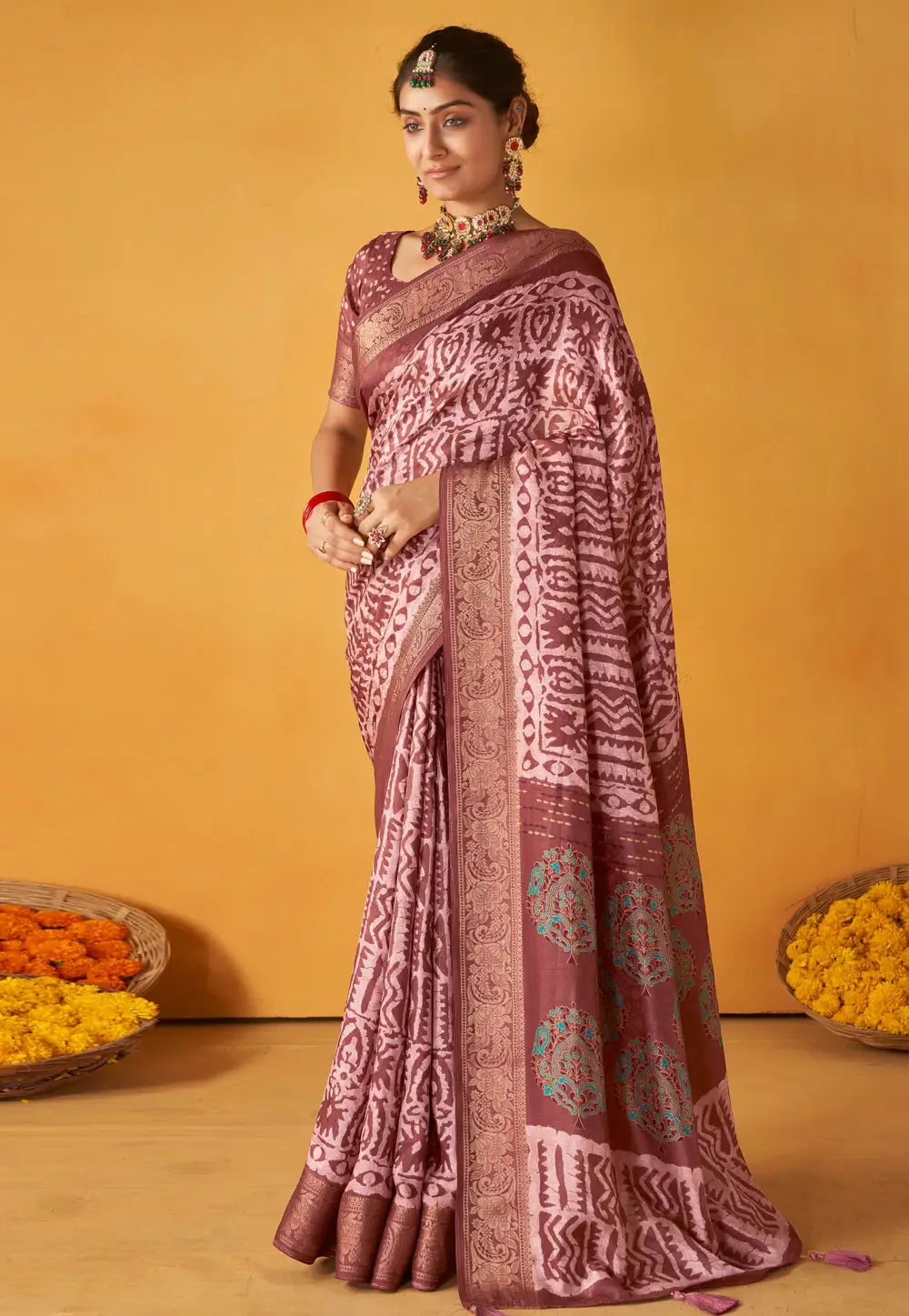 Pink Tussar Silk Saree With Blouse 296393