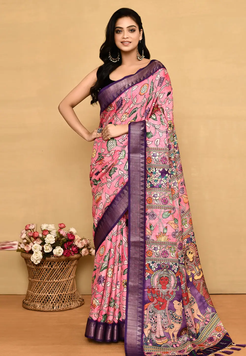 Pink Tussar Silk Saree With Blouse 296294