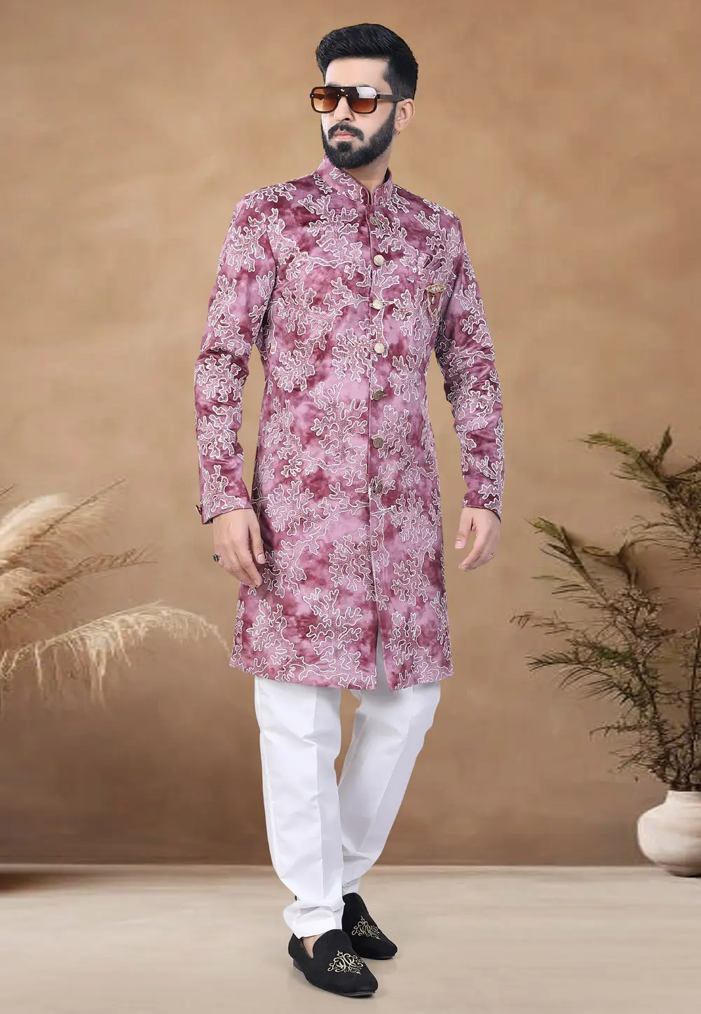 Pink Velvet Indo Western Suit 298797