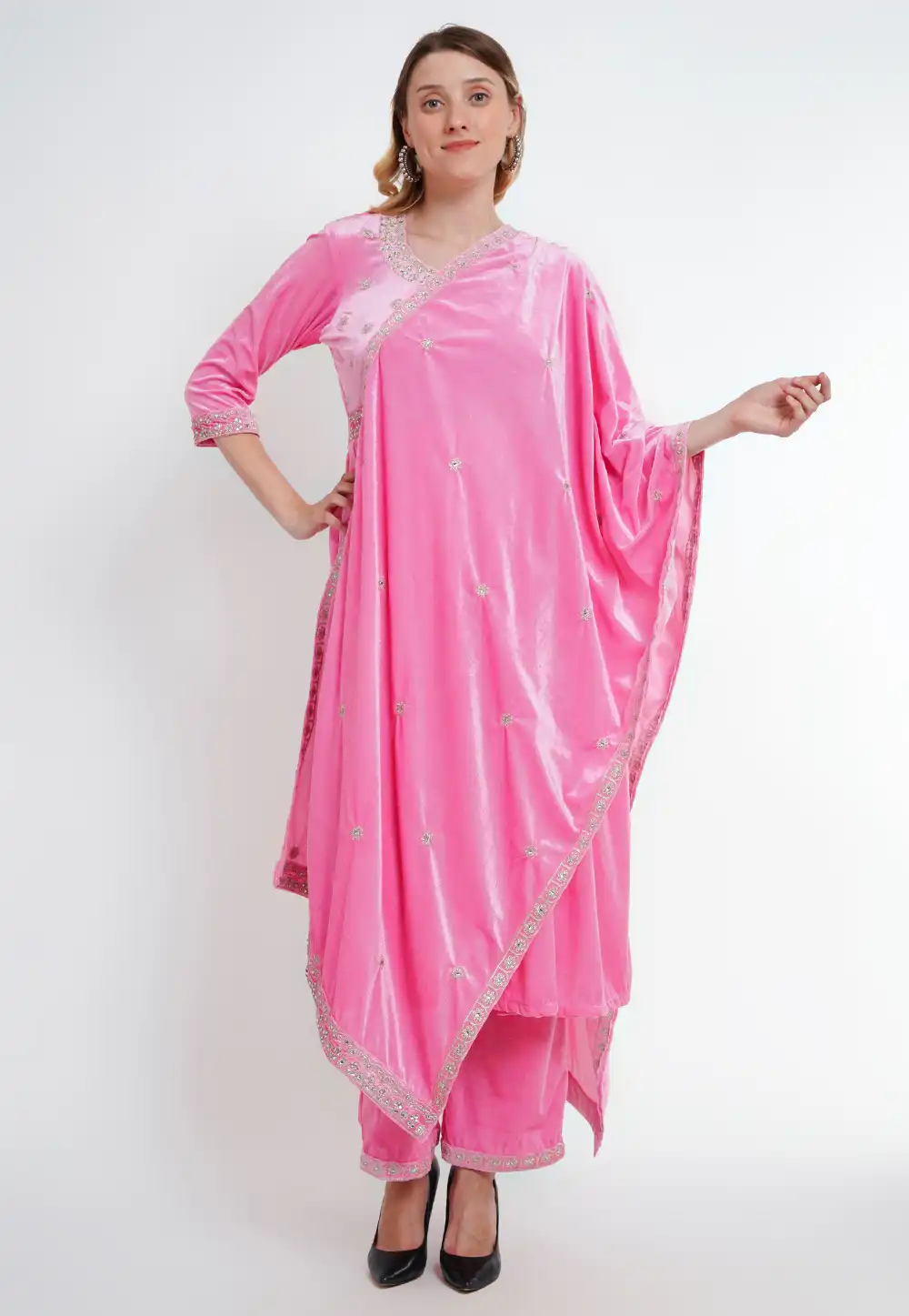 Pink Velvet Readymade Palazzo Suit 290040