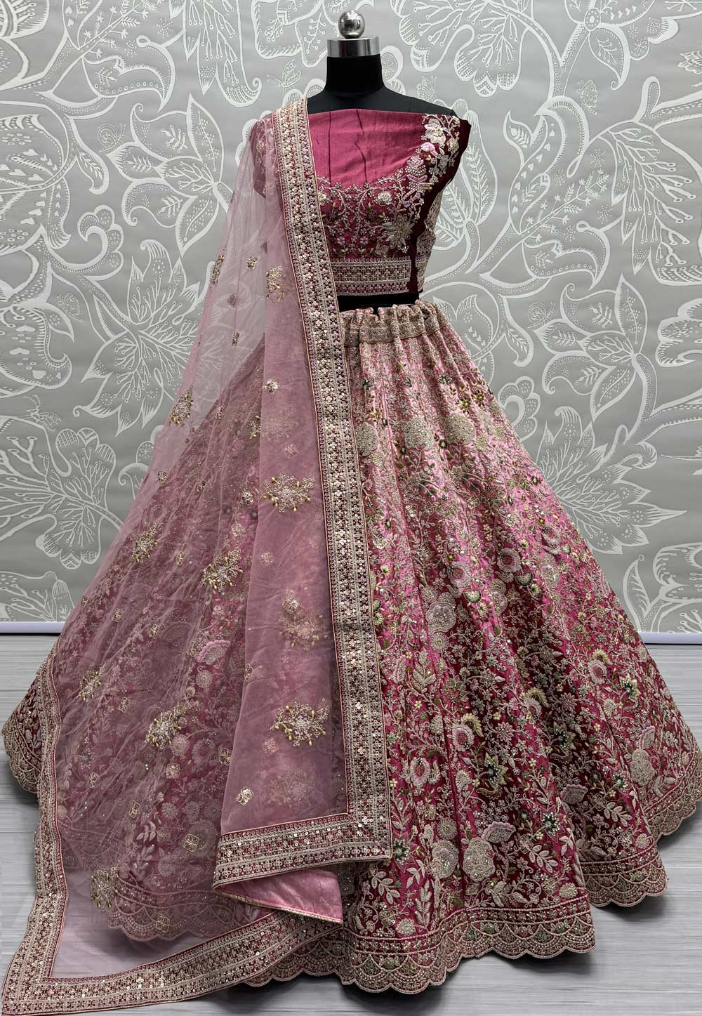 Pink Velvet Wedding Lehenga Choli 283240