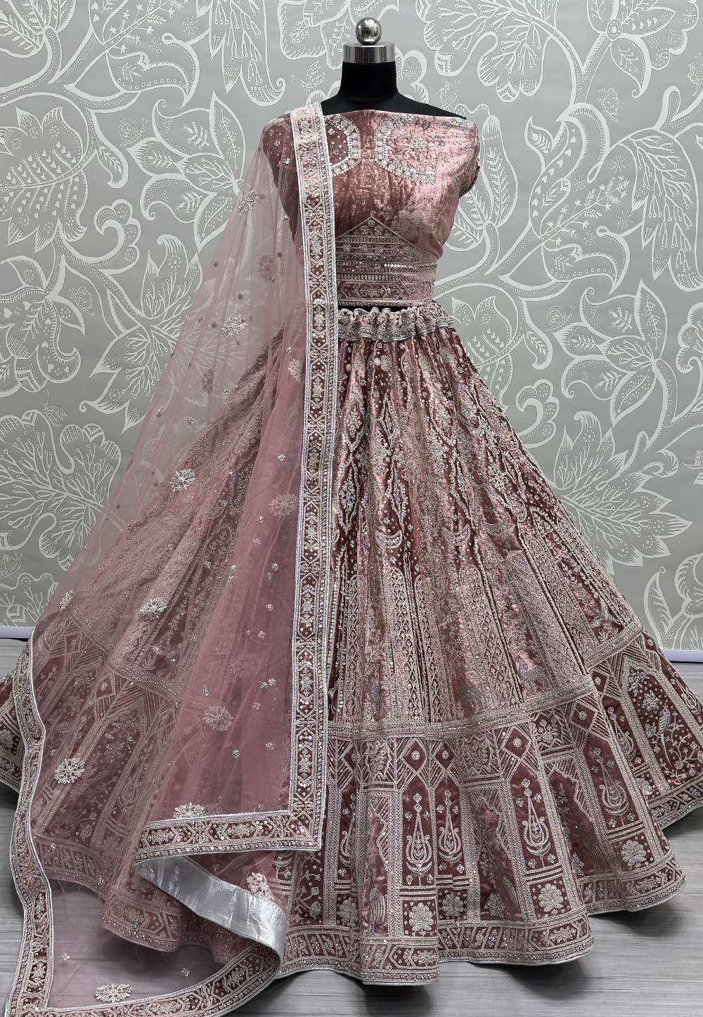 Pink Velvet Wedding Lehenga Choli 287222