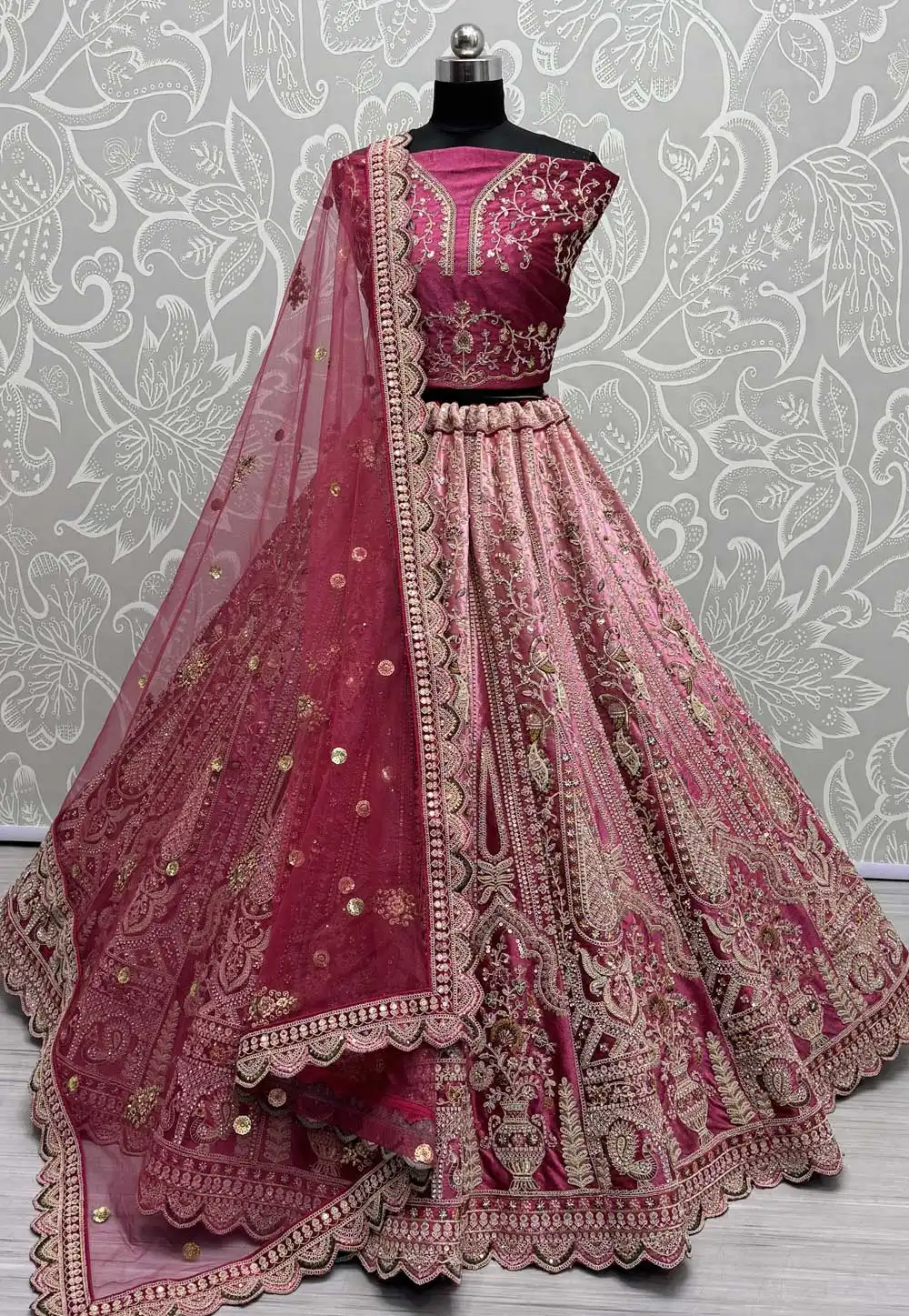 Pink Velvet Wedding Lehenga Choli 293702