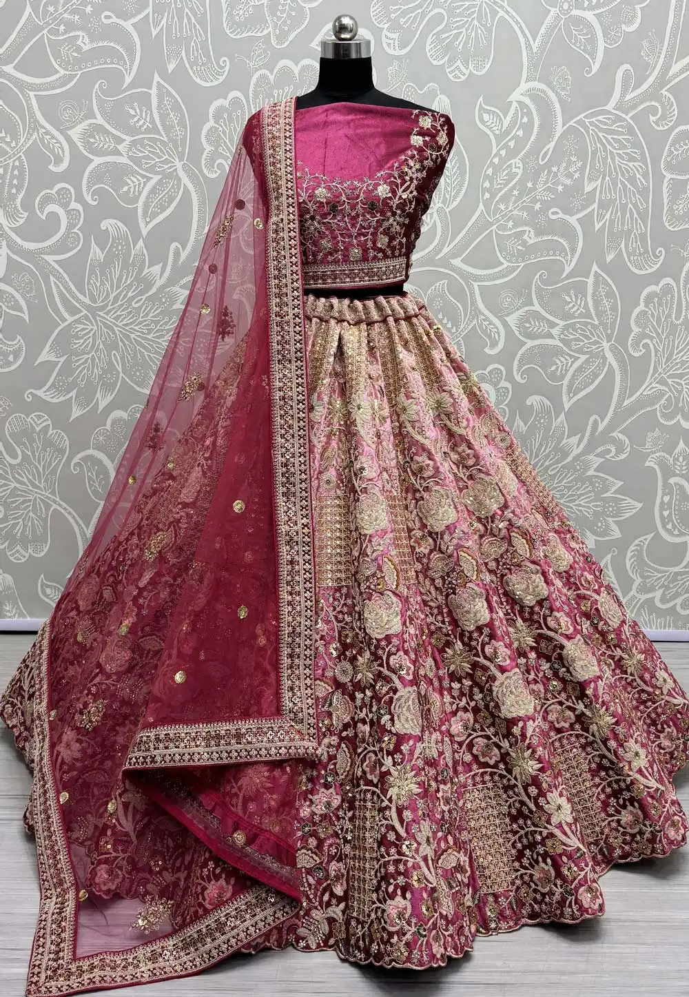 Pink Velvet Wedding Lehenga Choli 293703