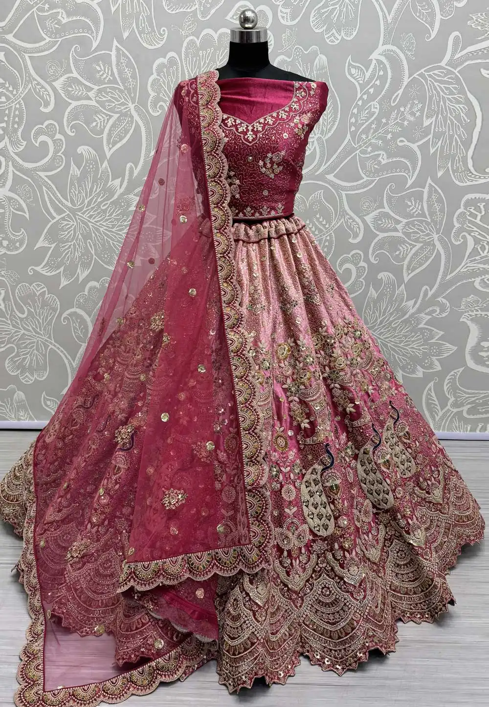 Pink Velvet Wedding Lehenga Choli 293706