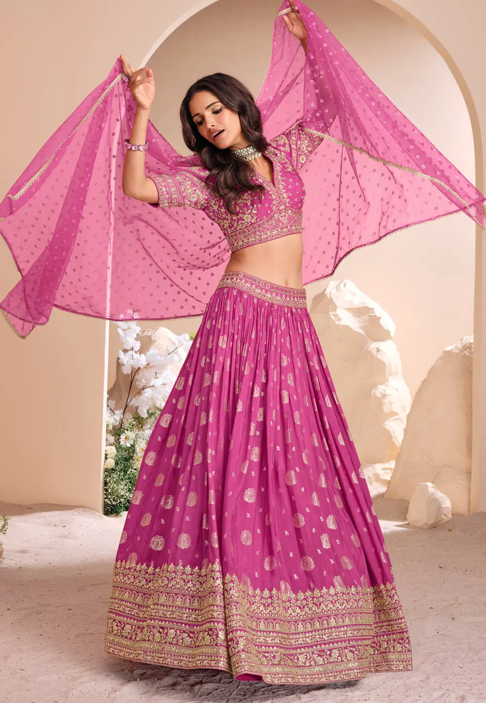 Pink Viscose A Line Lehenga Choli 304756