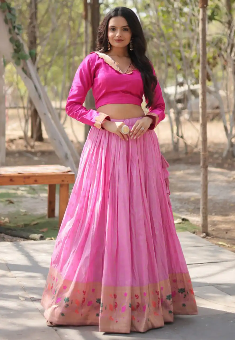 Pink Viscose Jacquard Readymade Circular Lehenga Choli 292058