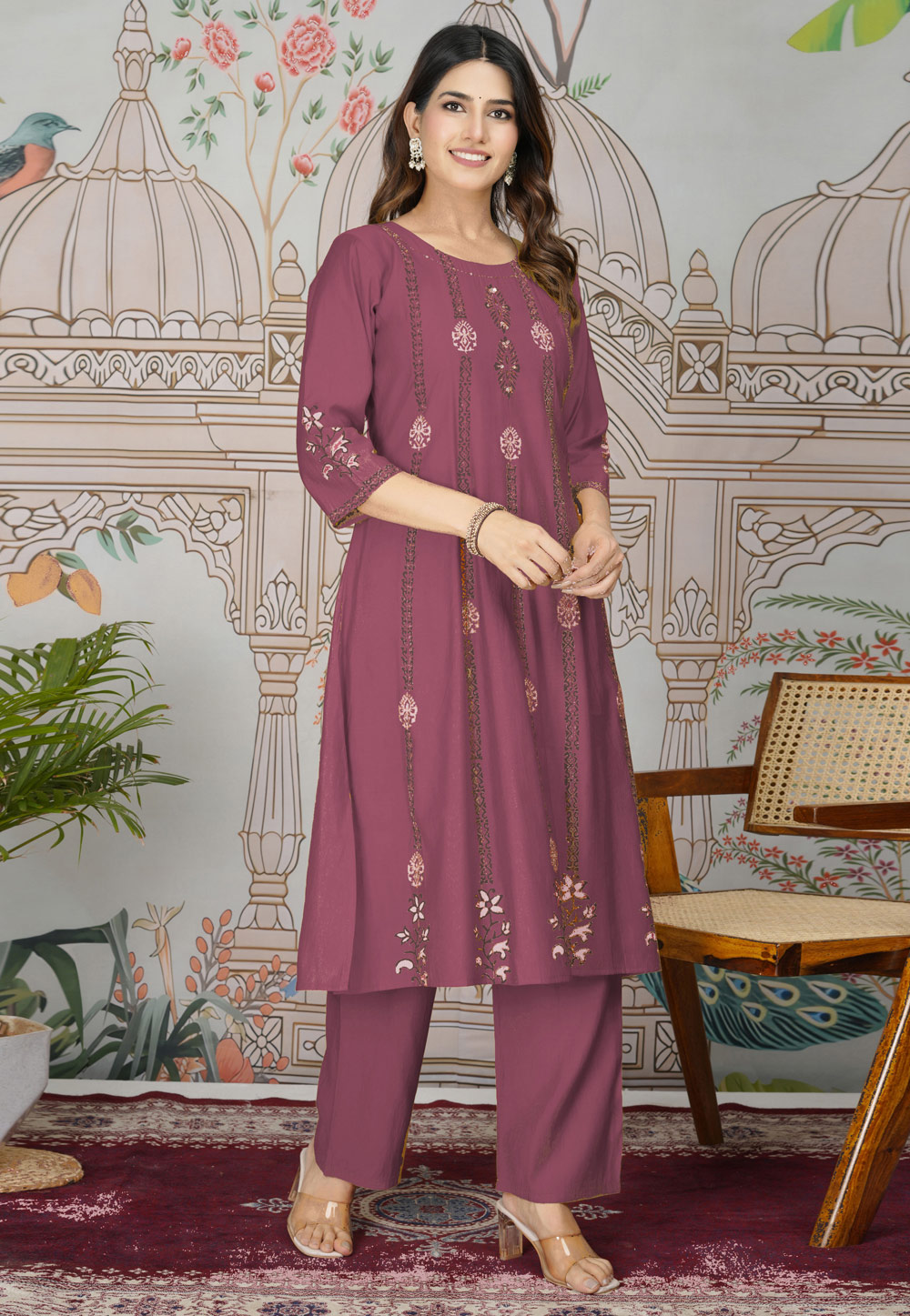 Pink Viscose Kurta Set With Pent 309092