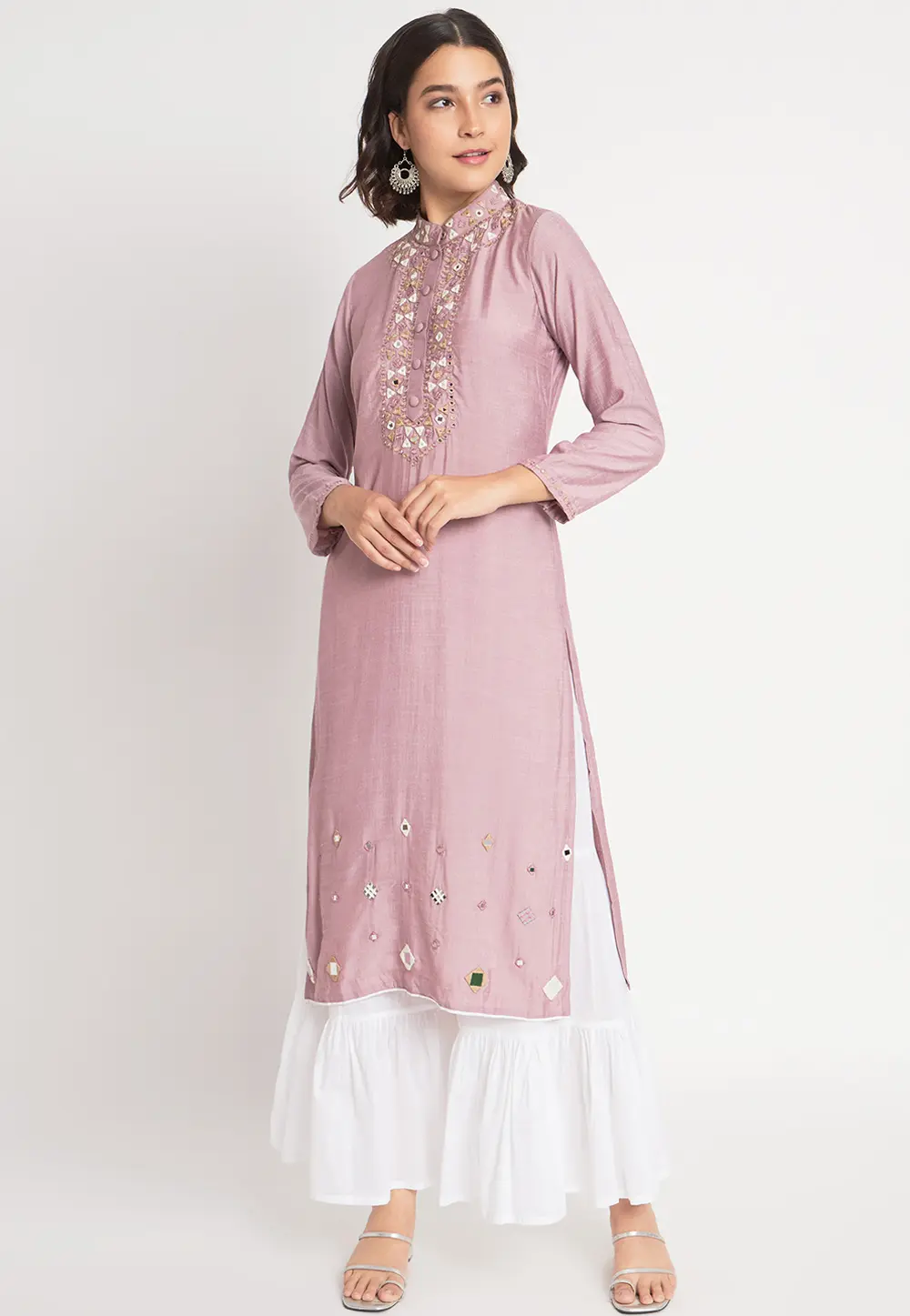 Pink Viscose Kurta Set With Sharara 300062