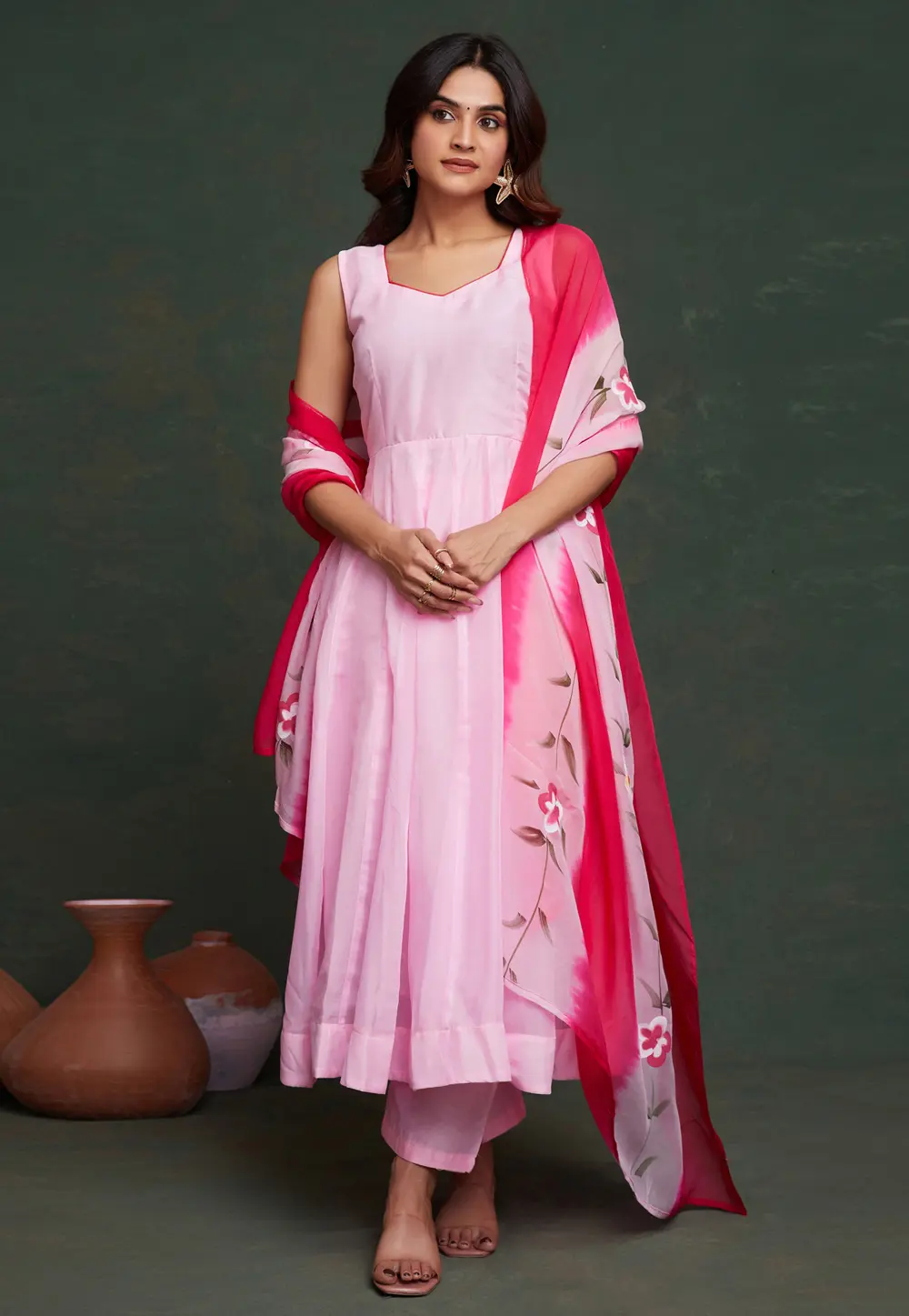 Pink Viscose Readymade Anarkali Suit 303384