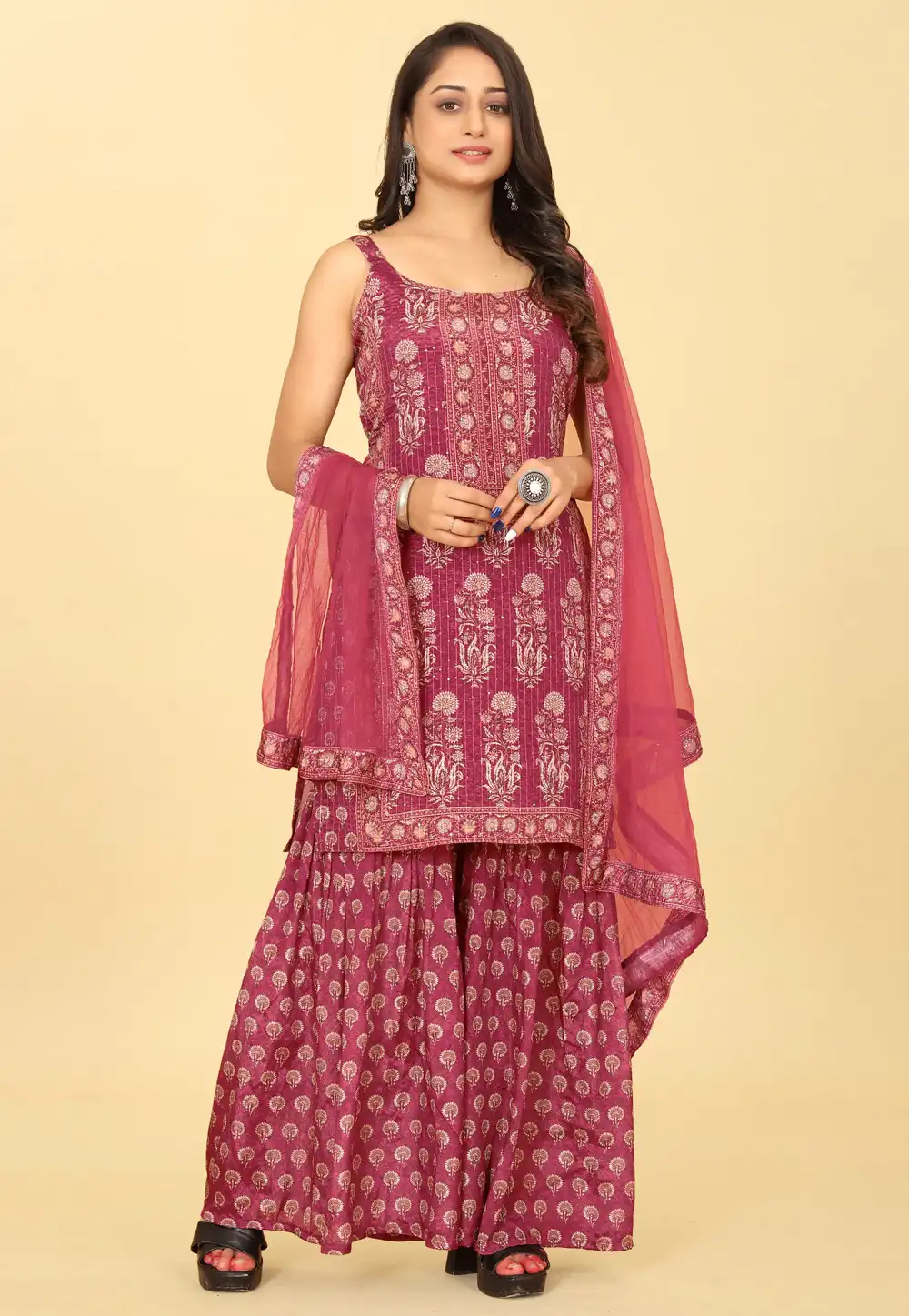 Pink Viscose Readymade Gharara Suit 288111