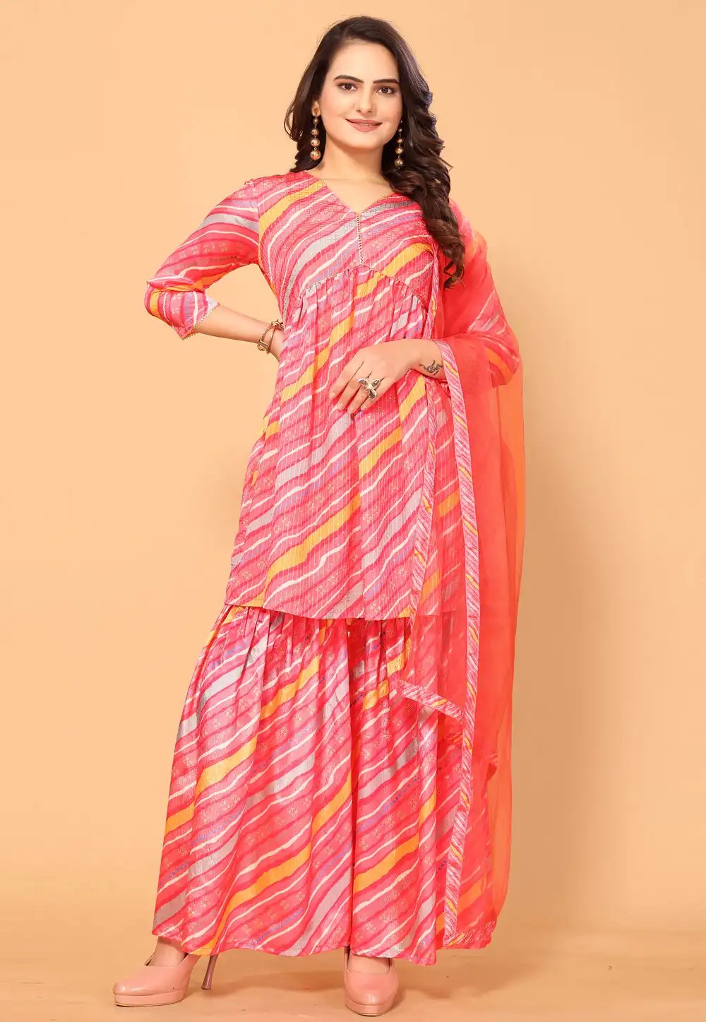 Pink Viscose Readymade Gharara Suit 288952