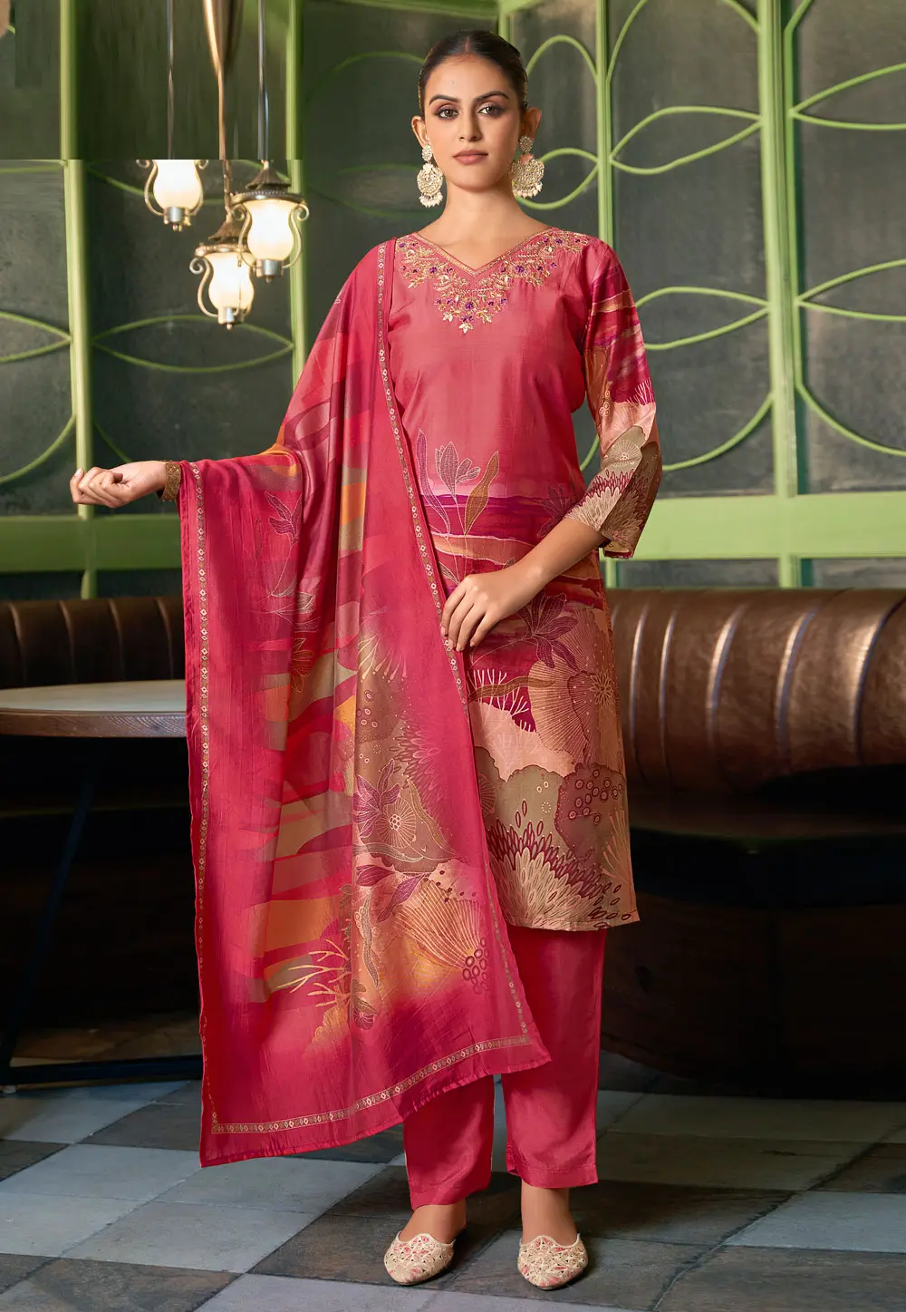 Pink Viscose Readymade Pakistani Suit 297765