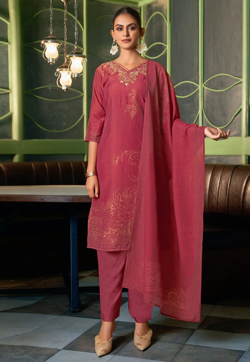 Pink Viscose Readymade Pakistani Suit 297767