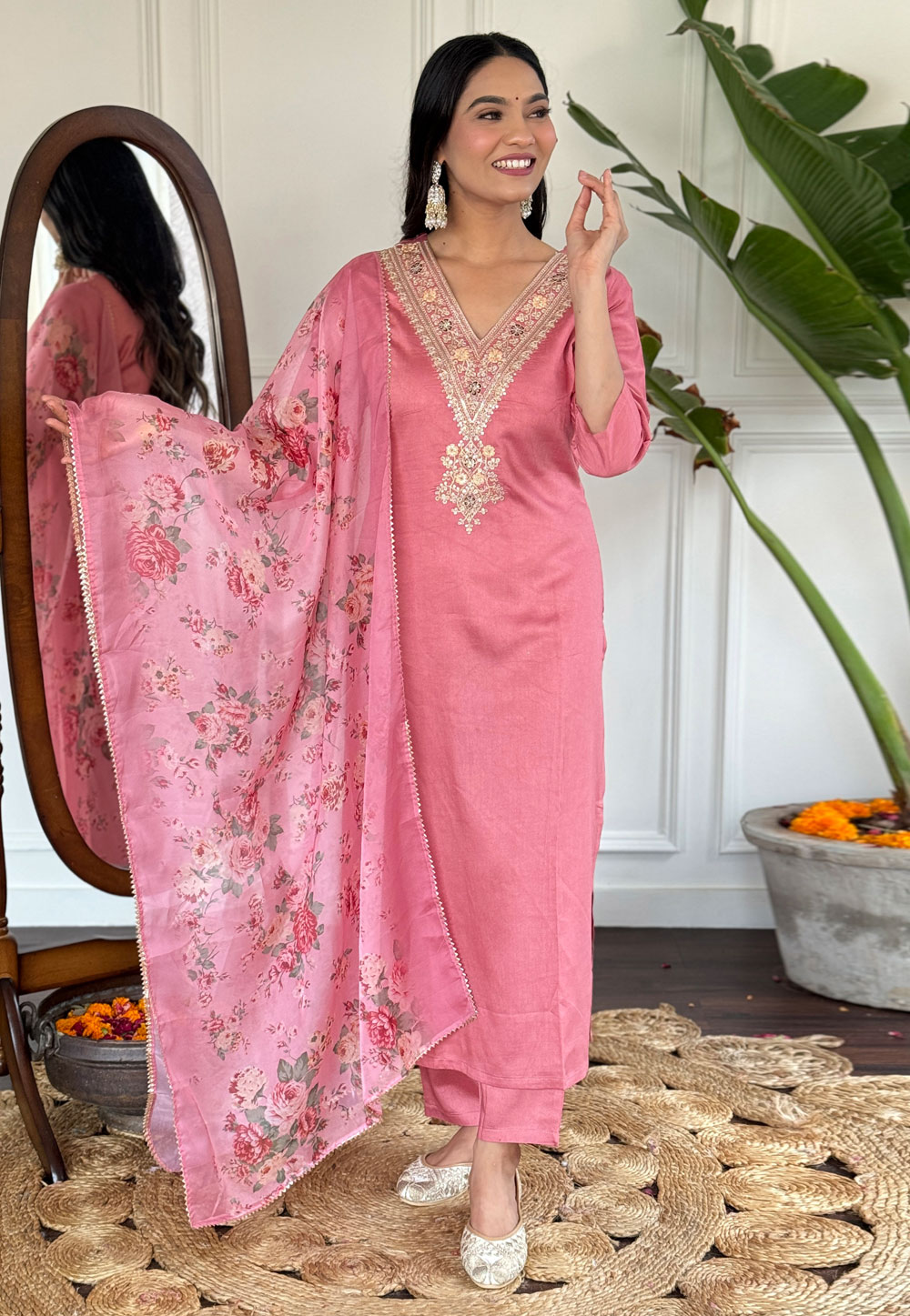 Pink Viscose Readymade Pakistani Suit 305340