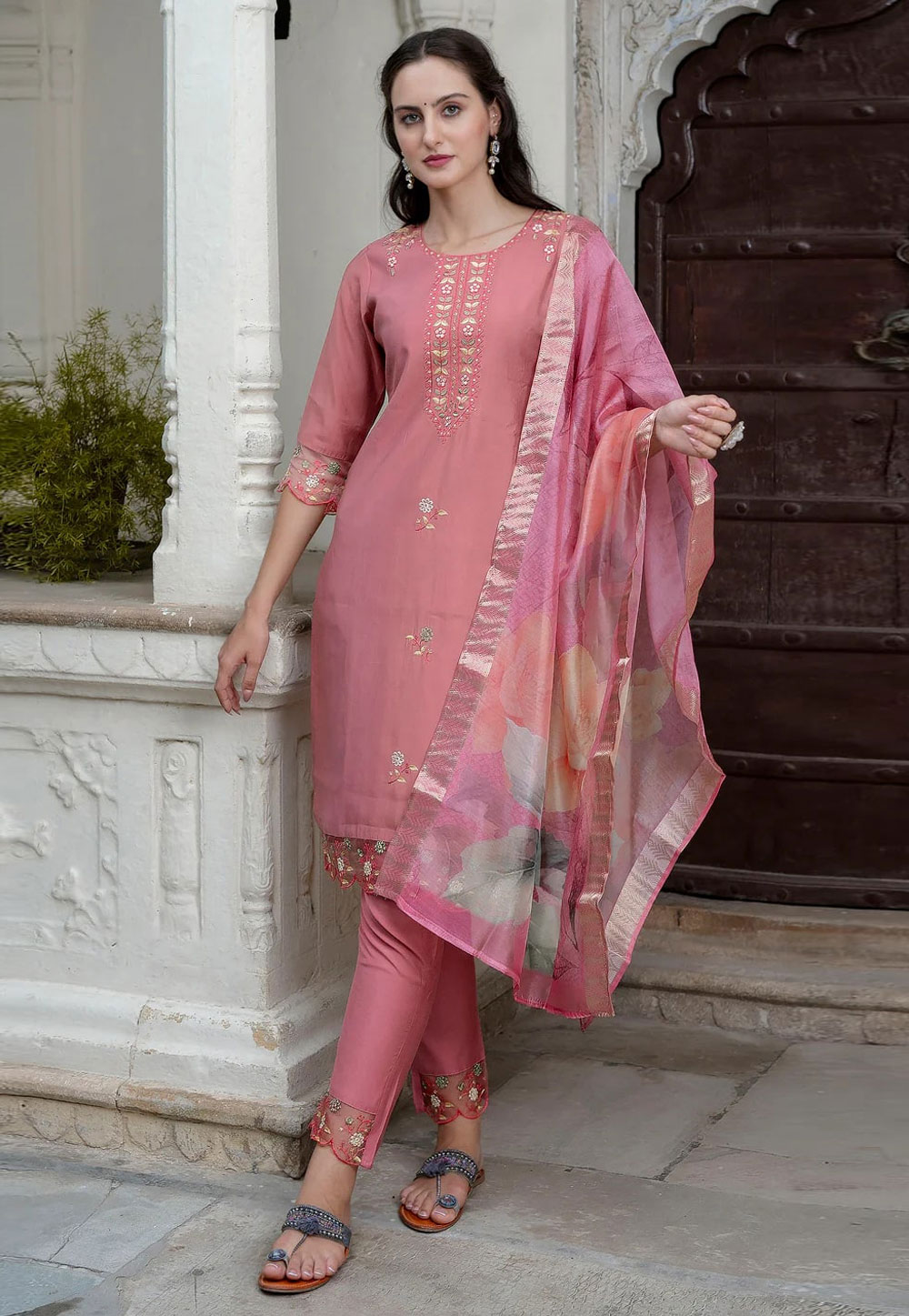 Pink Viscose Readymade Pakistani Suit 309624