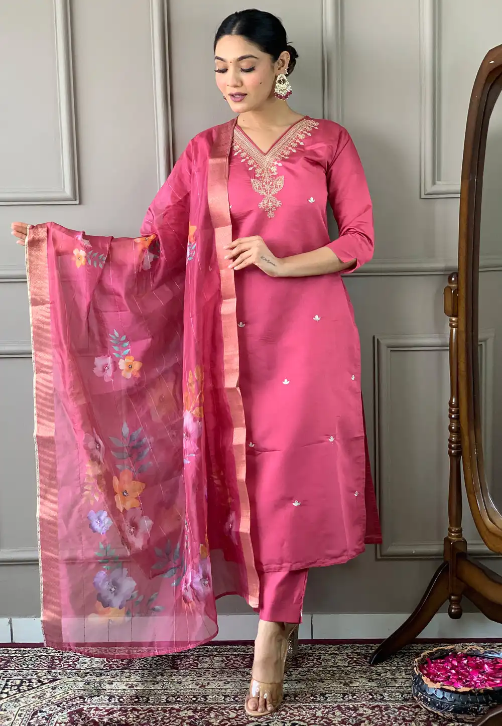 Pink Viscose Readymade Pakistani Suit 293245