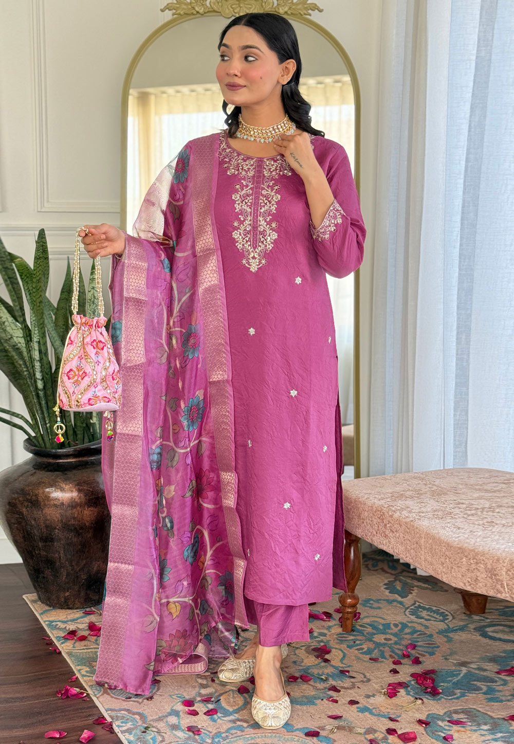 Pink Viscose Readymade Pakistani Suit 305020