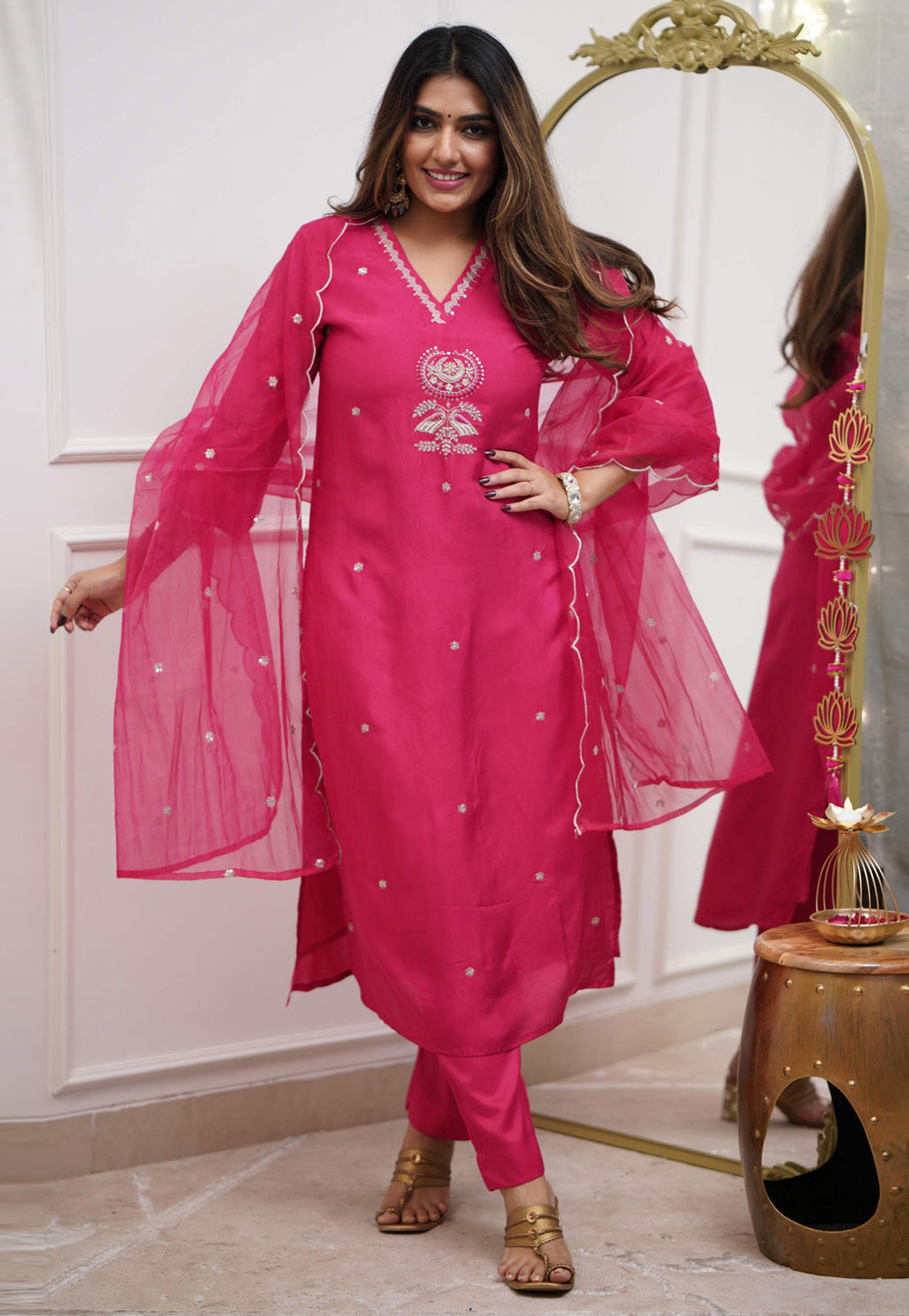 Pink Viscose Readymade Pakistani Suit 310882