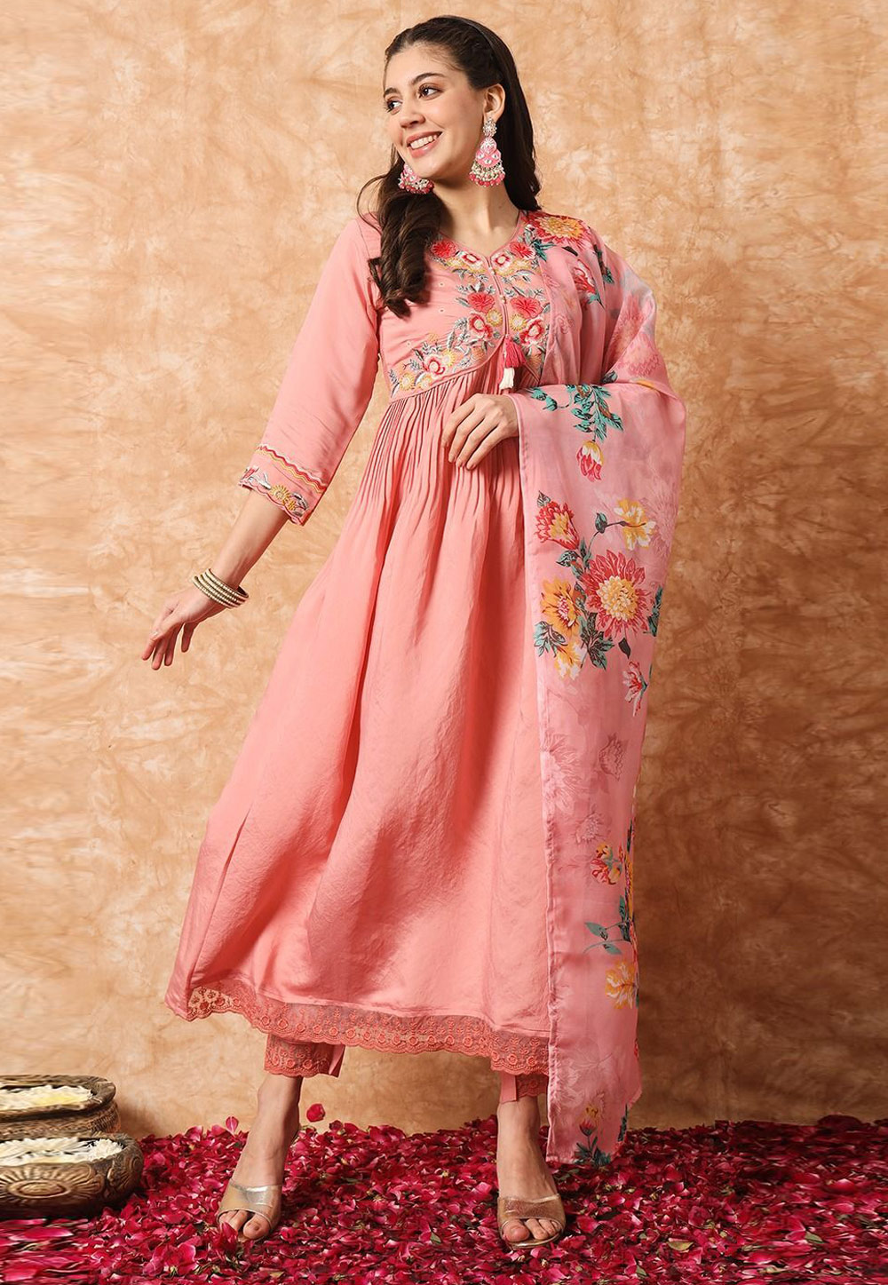 Pink Viscose Readymade Pakistani Suit 279875