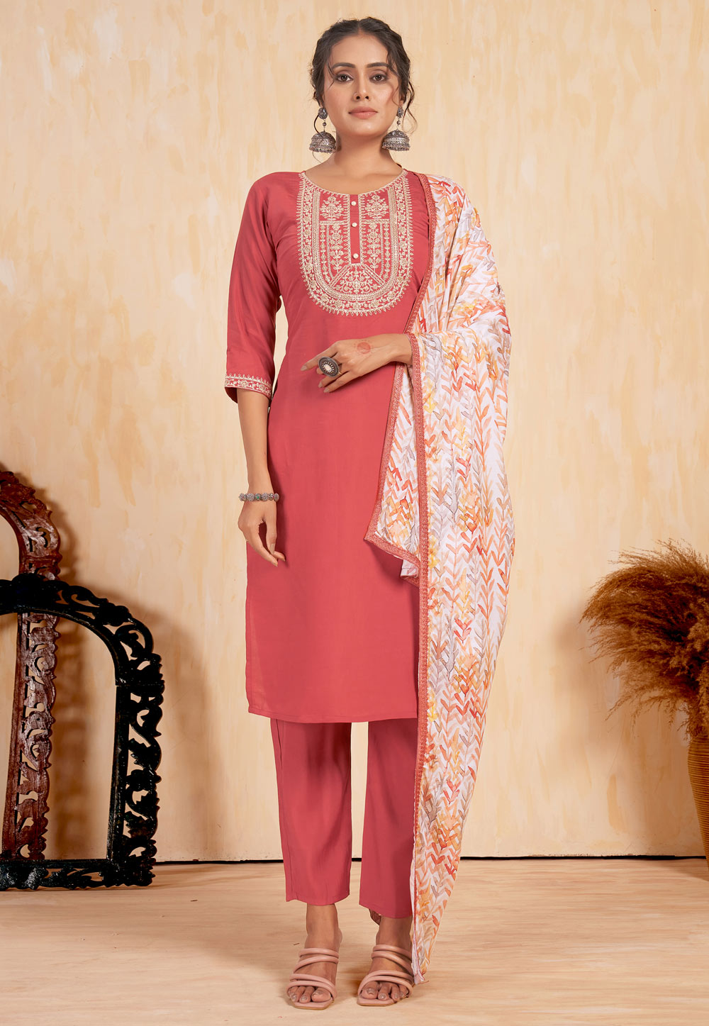 Pink Viscose Readymade Pakistani Suit 284608