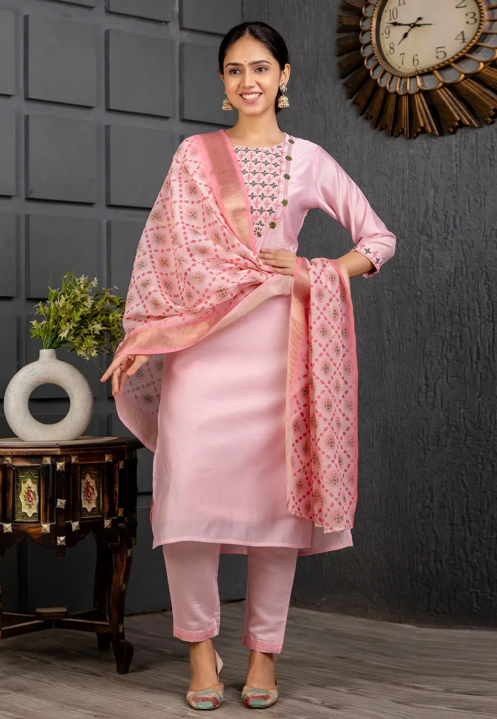 Pink Viscose Readymade Pakistani Suit 296118