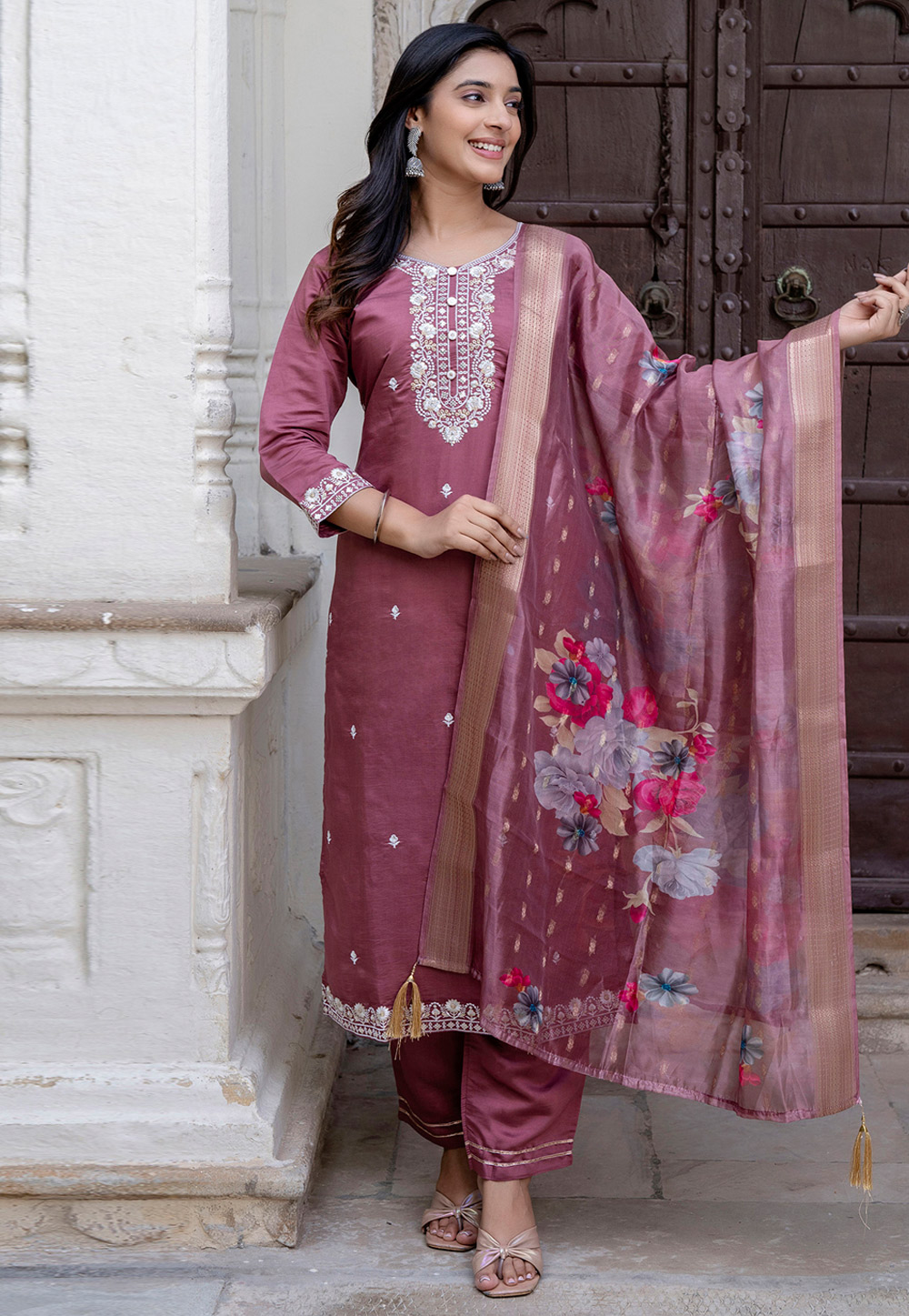 Pink Viscose Readymade Pakistani Suit 309148