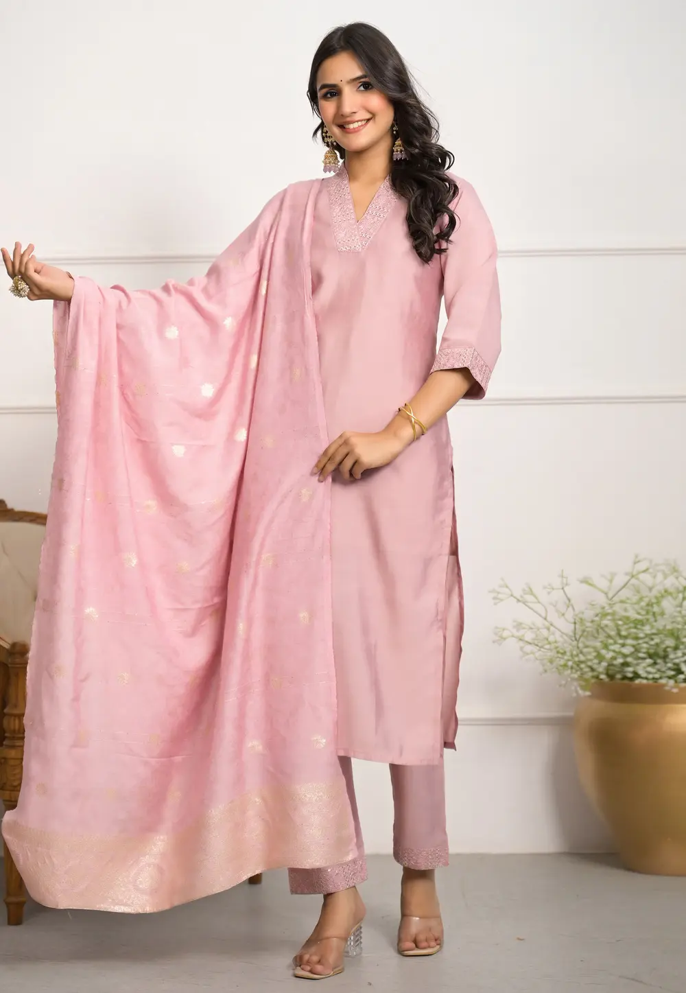 Pink Viscose Readymade Pakistani Suit 297803