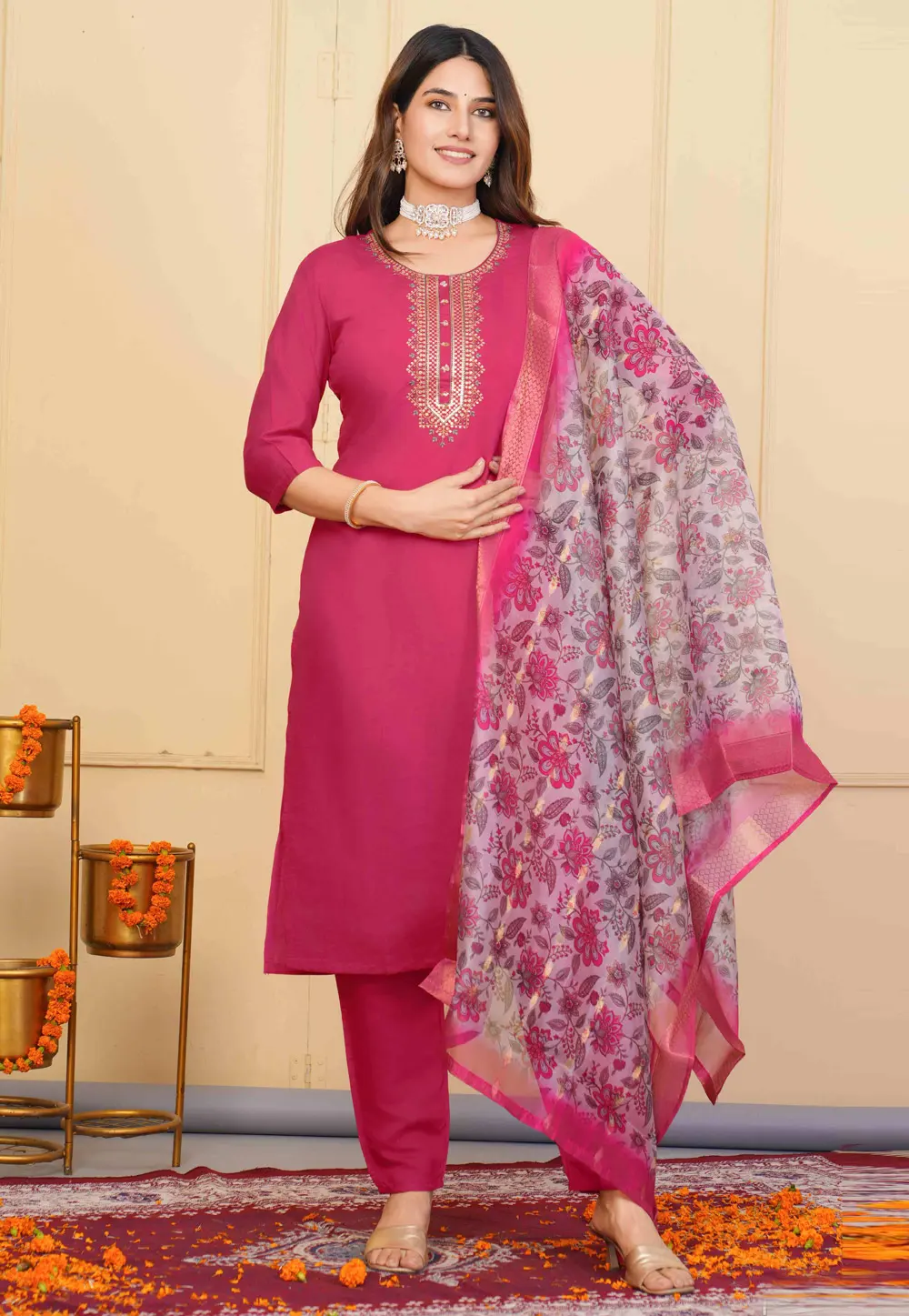 Pink Viscose Readymade Pakistani Suit 302711