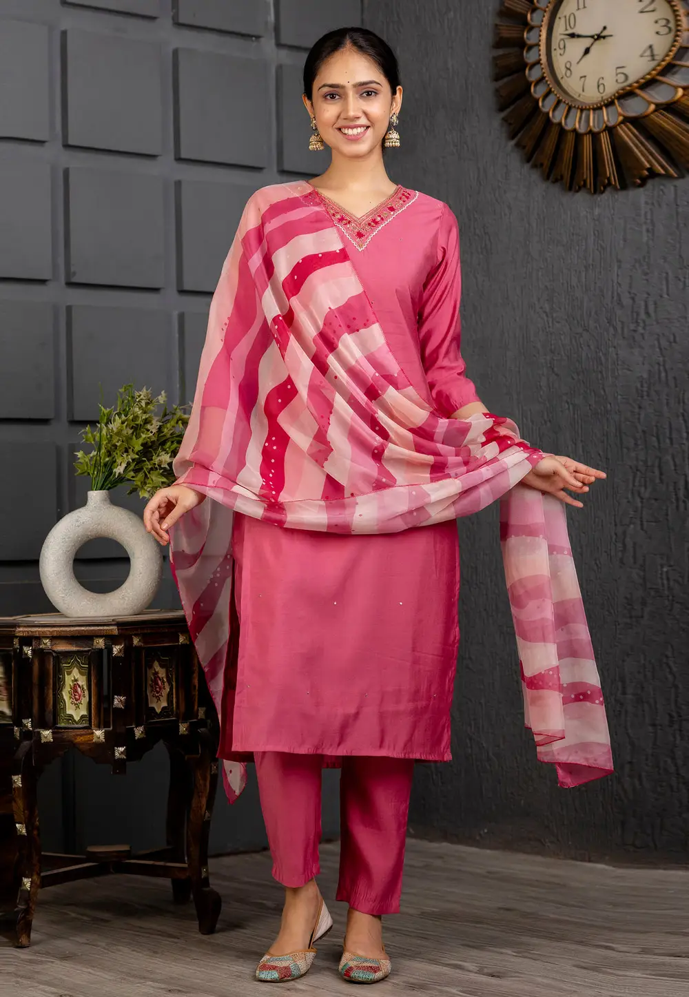 Pink Viscose Readymade Pant Style Suit 296109